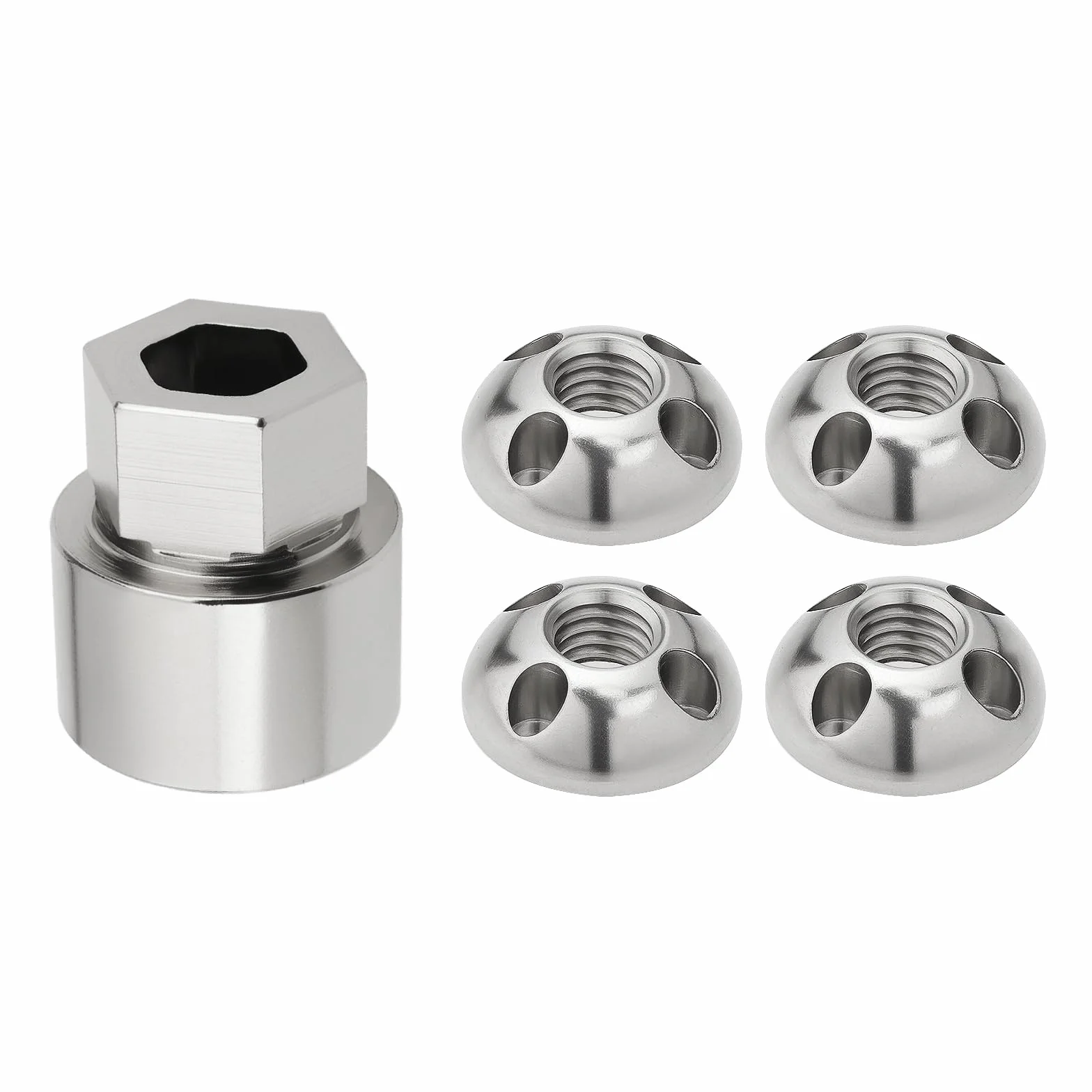 Kit Dadi Antifurto M8 4 Fori Acciaio Inox Portabici Tetto Tenda Sistema Solare Argento