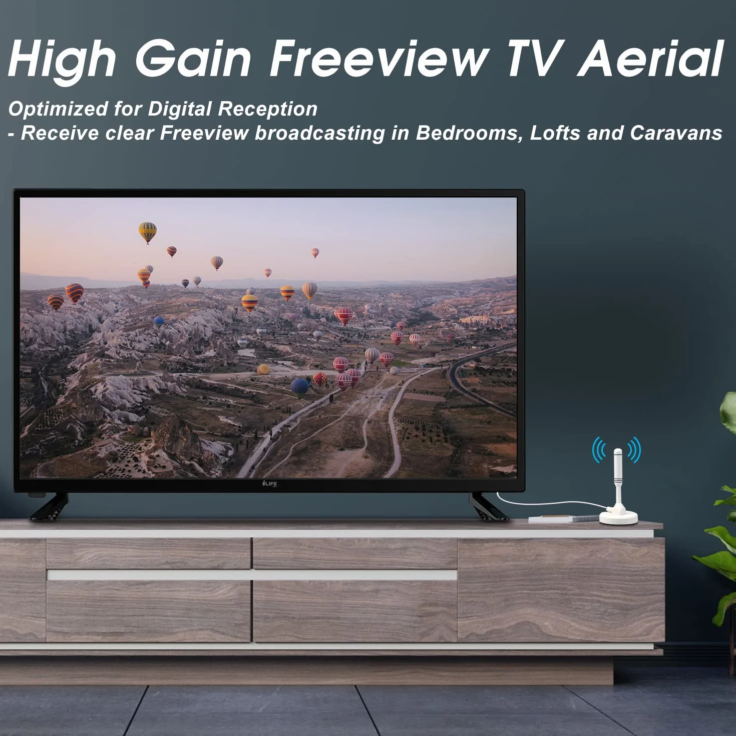 August DTA240 Antenna TV Interieur TNT HD potente Belgio, Digital e Digital UHD, Magnetica Magnetica, Piccola, Portatile, Discreta, UHF VHF per Soggiorno, Caravan Camping-Car, Cavo 2m - Bianco