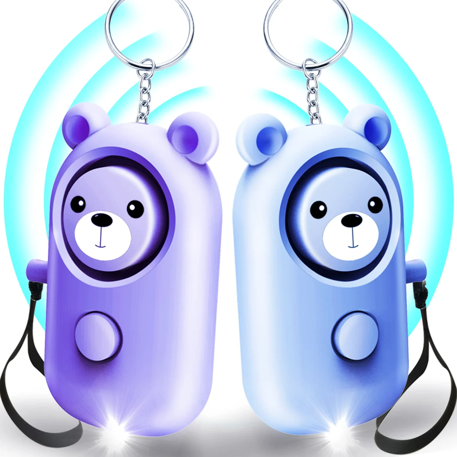 Allarme personale sicuro suono per donne bambini anziani, confezione da 2 simpatici 130dB sirena forte di sicurezza autodifesa con luce LED, portachiavi di sicurezza allarme di emergenza da solo