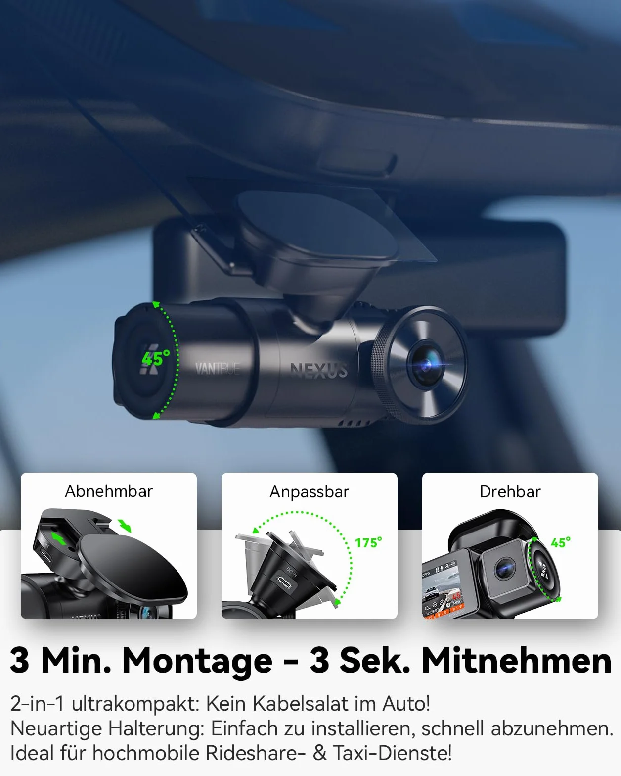 VANTRUE N2X 2.7K+1080P Telecamera per Auto Anteriore Interna, STARVIS 2 Doppia HDR Dash Cam Infrarossi, 2.5K/60FPS Frontale, 5GHz WiFi GPS, APP & Controllo Vocale, 24/7 Modalita Parcheggio, Max 512GB