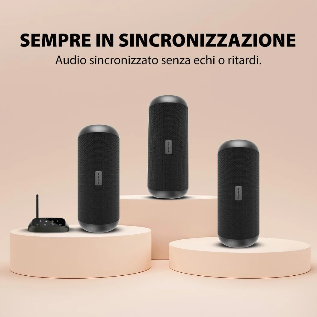Avantree Harmony 2 - Sistema Multiroom Altoparlante Wireless Set Stereo Con Ingressi Bluetooth e Cablati, Ogni Speaker Funziona Come Altoparlante Bluetooth Portatile Indipendente