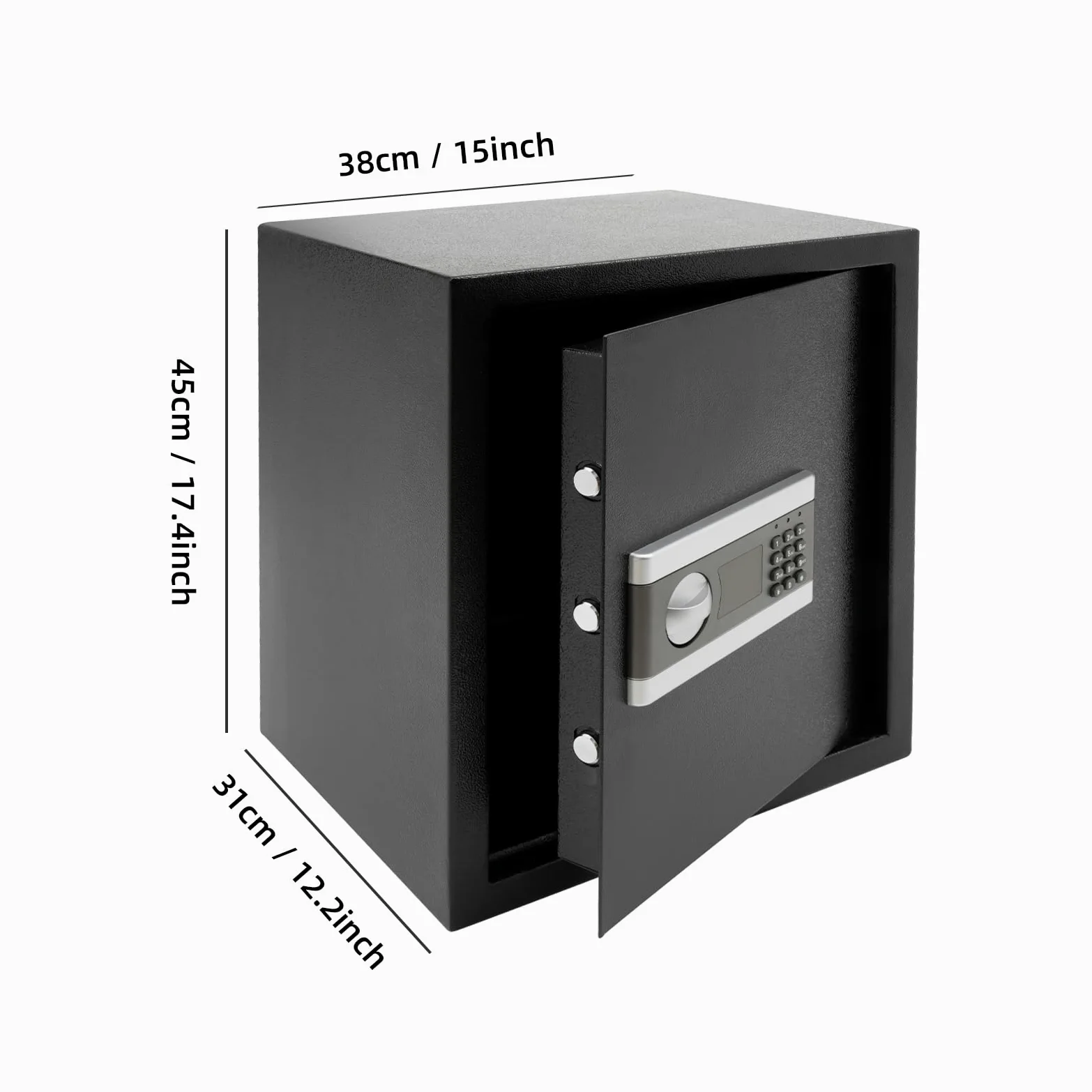 Cassaforte da 45 l, cassaforte da parete, ignifuga, cassaforte per mobili, 38 x 31 x 45 cm, grande cassaforte digitale | con 2 chiavi per cassaforte di emergenza