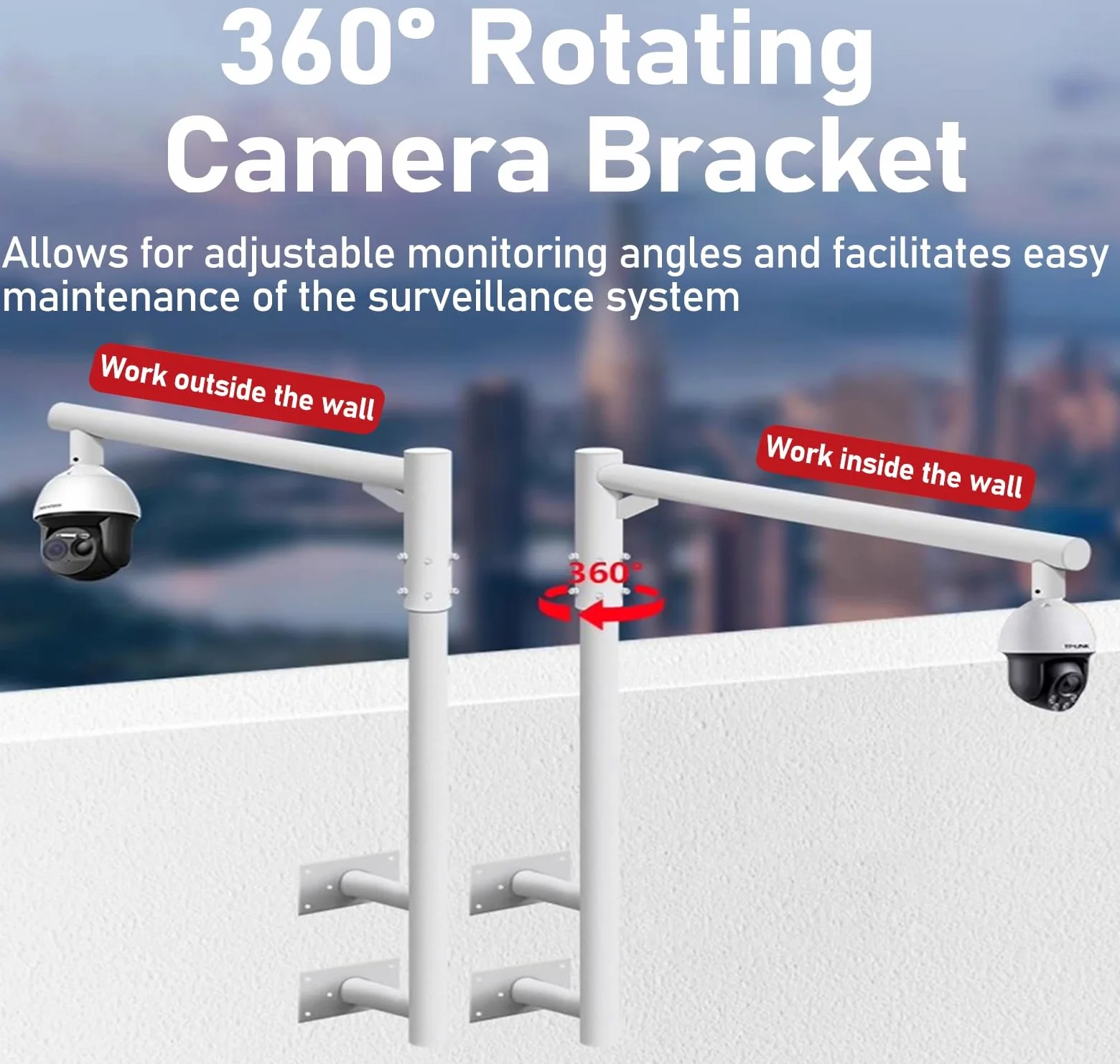 staffa per telecamera esterna Supporto universale per palo per telecamera, estensione per palo per telecamera di sicurezza Bullet/Dome, colonna porta palo per sorveglianza(L 1.2m/47in,H 1.2m/47in)