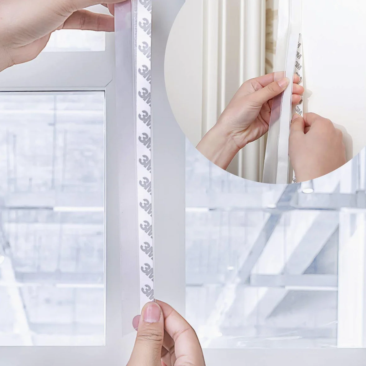 Striscia di guarnizione in silicone, striscia autoadesiva per porte o finestre, resistente alle intemperie, insonorizzante, autoadesiva, per la parte inferiore, paraspifferi (trasparente, 45 mm)