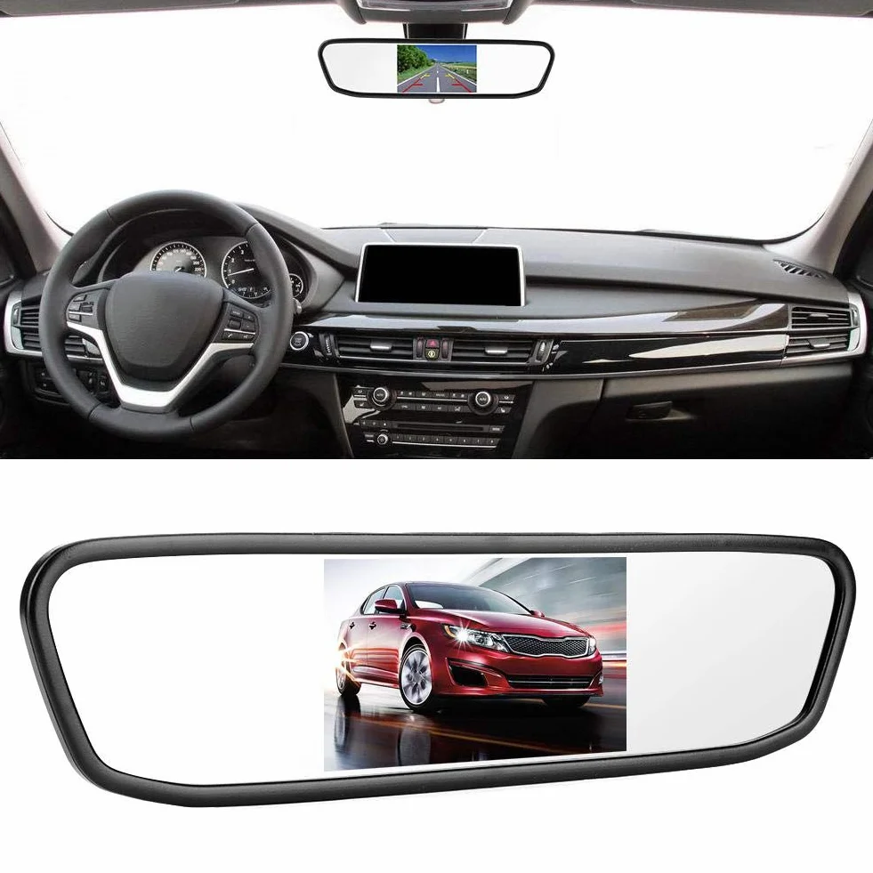 Monitor per auto Retrovisore -4.3in Monitor per specchietto retrovisore per auto Schermo TFT-LCD HD Ingresso video a 2 canali