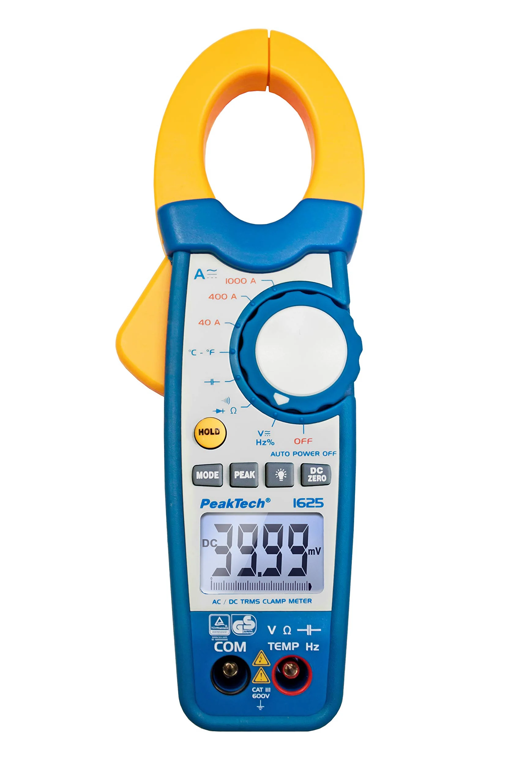 Peaktech 1625 – Pinza Ac/Dc 1000A, Multimetro Digitale, Pinze Amperometriche, Tüv/Gs, 4000 Conteggi, Voltmetro senza Contatto, Amperometro, Tester di Continuità - Max 600 V