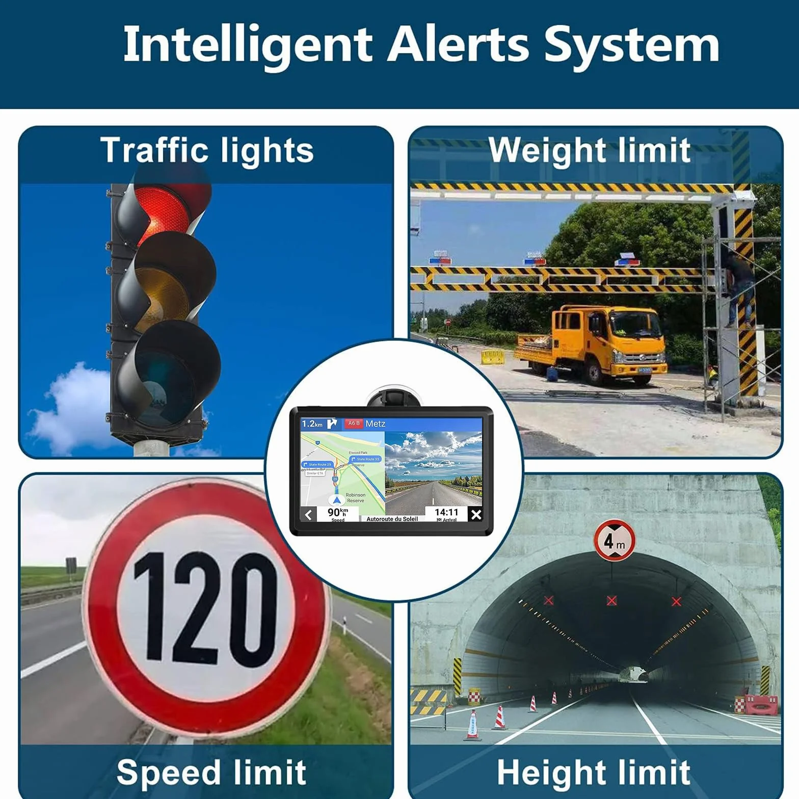 GPS Bluetooth Navigatore Satellitare per Auto, 7 Pollici 2023 Navigatore Satellitare per Camion con Bluetooth, Avviso Traffico Vocale, Aggiornamenti Gratuiti Delle Europa Mappa a vita
