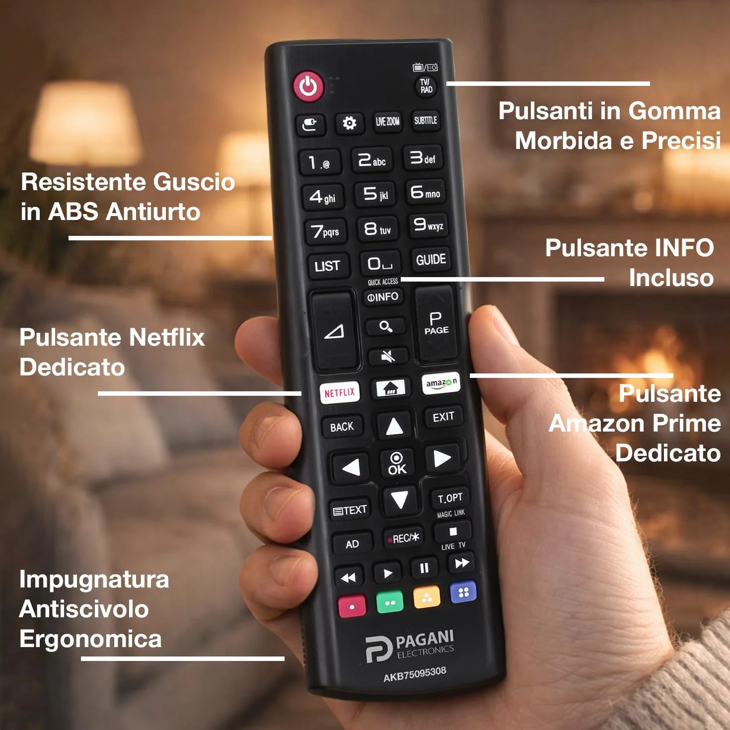 Telecomando Universale LG AKB75095308 Compatibile con TV LG Smart TV, LED, LCD, OLED, UHD, 4K, HD, WebOS, Nessuna Configurazione, Batterie Incluse, Azienda Italiana, Testato in Italia