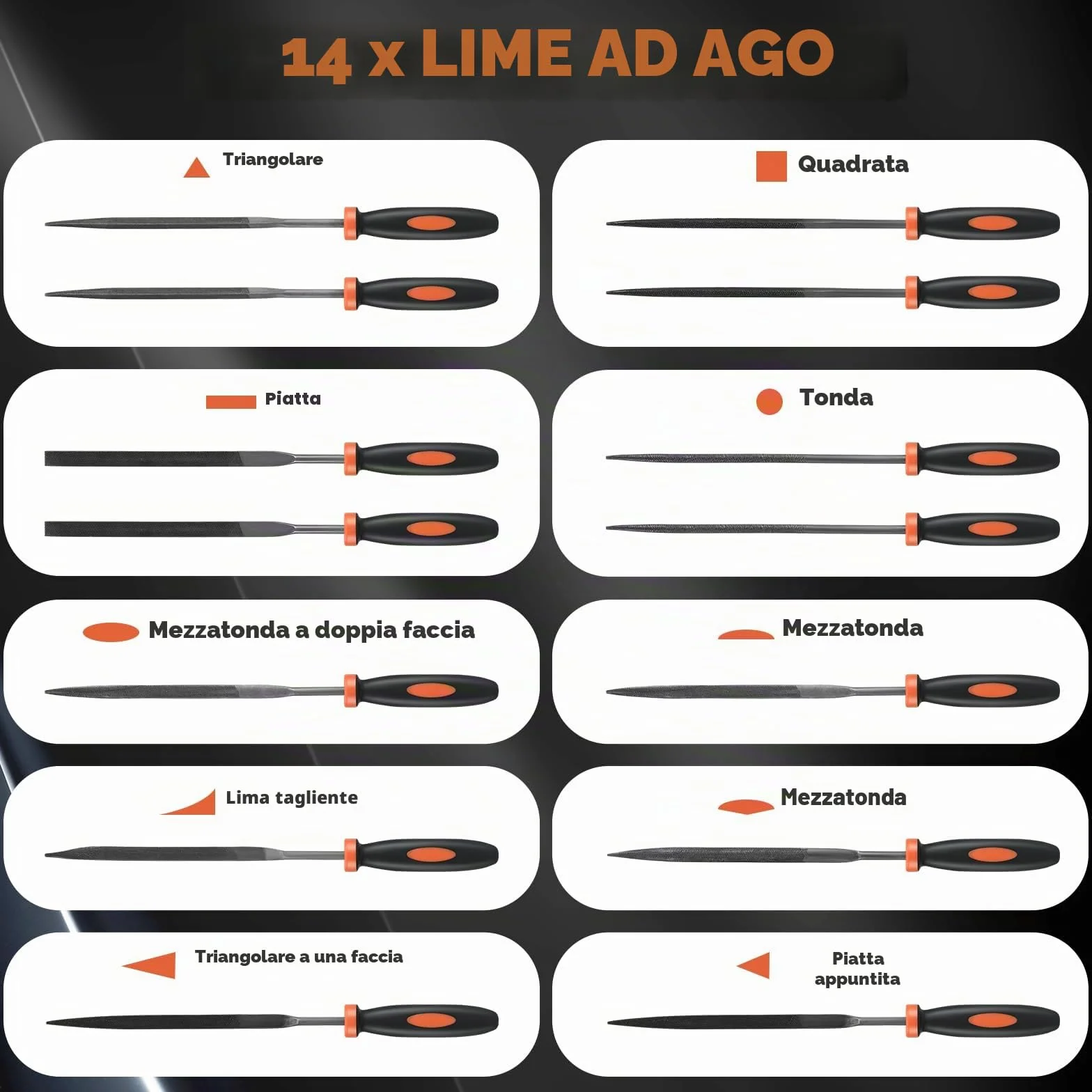 Lime Metallo Set di 19 Lime Professionali Punta Piatta Raspa Semitonda Rotonda Triangolare Quadrata T12