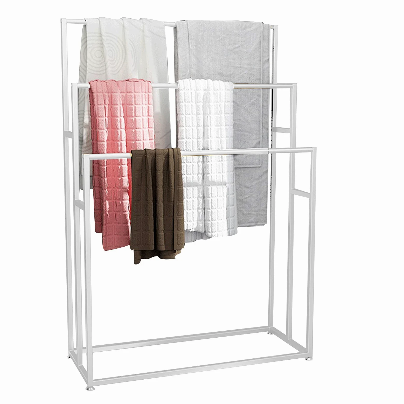 Portasciugamani da Terra, portasciugamani da Bagno in Metallo da Solo per Bagno, Lato Piscina, Uso Interno ed Esterno/Bianco (Bianco)
