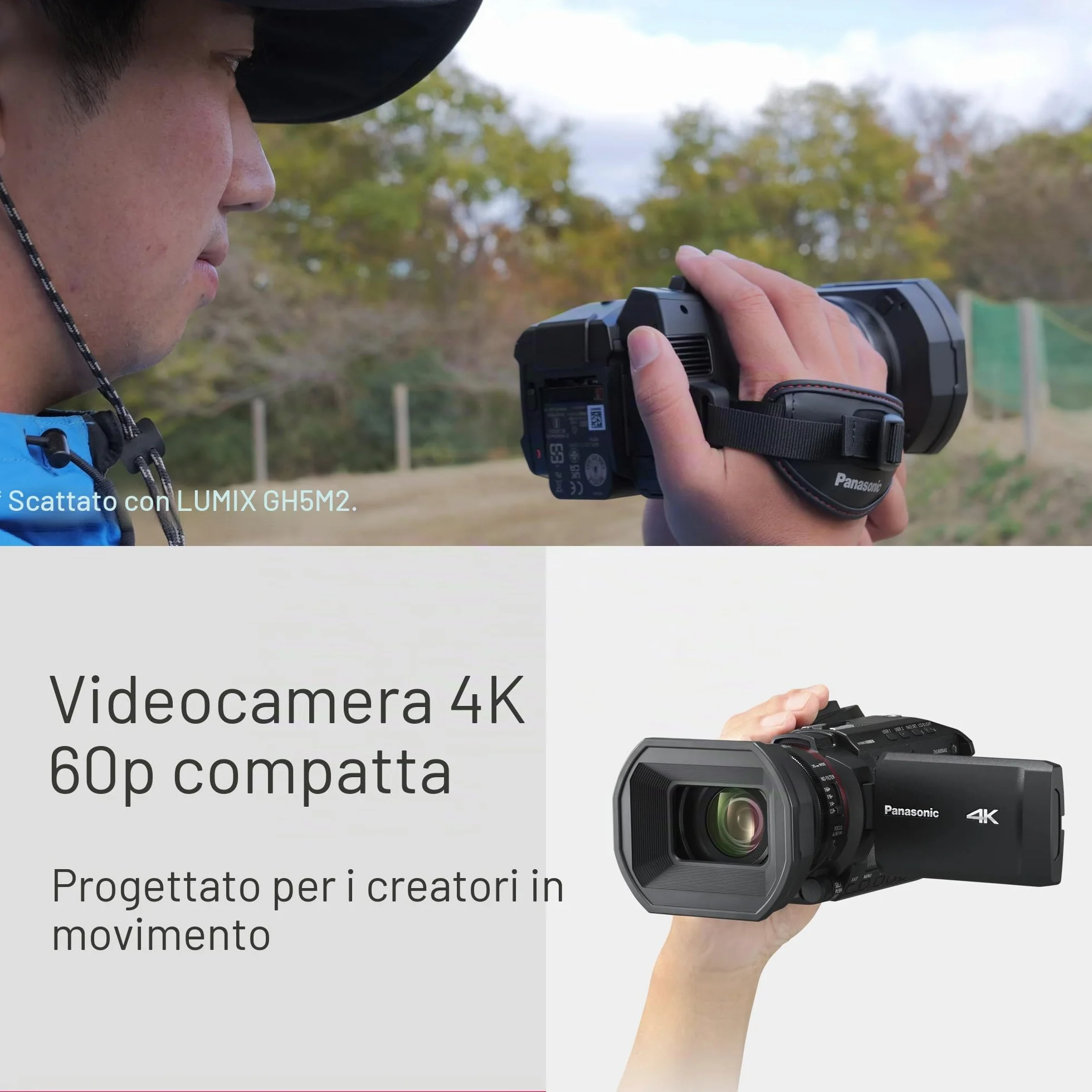 Panasonic HC-X1200E Videocamera Palmare 4K 60p con Obiettivo Grandangolare da 25 mm, Zoom Ottico 24x, OIS Ibrido a 5 Assi, USB PD, Nero