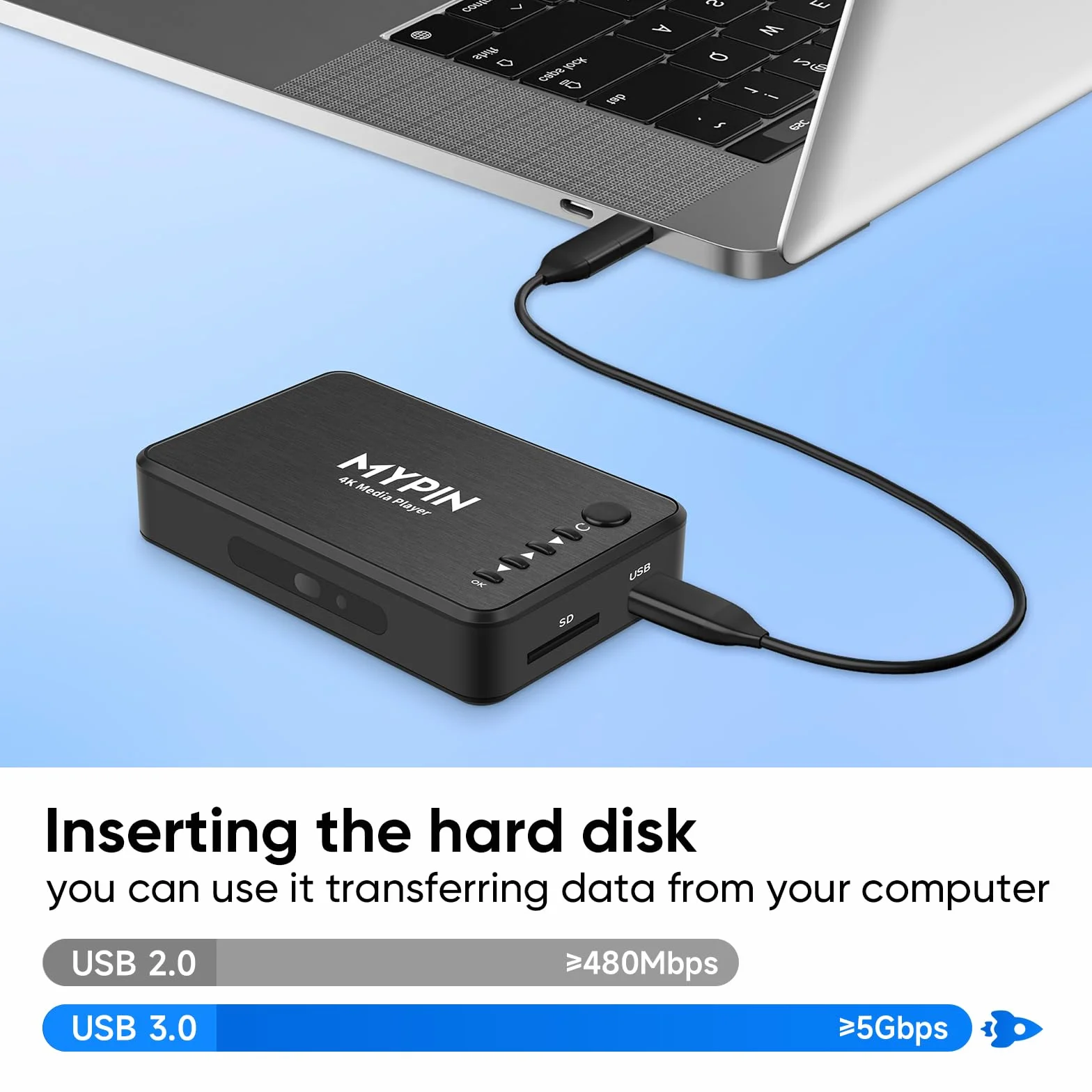 MYPIN - Lettore multimediale 4K, lettore multimediale HDMI per lettura USB / scheda SD con uscita HD HDMI/AV/VGA per RMVB/MKV/JPEG ecc. con telecomando