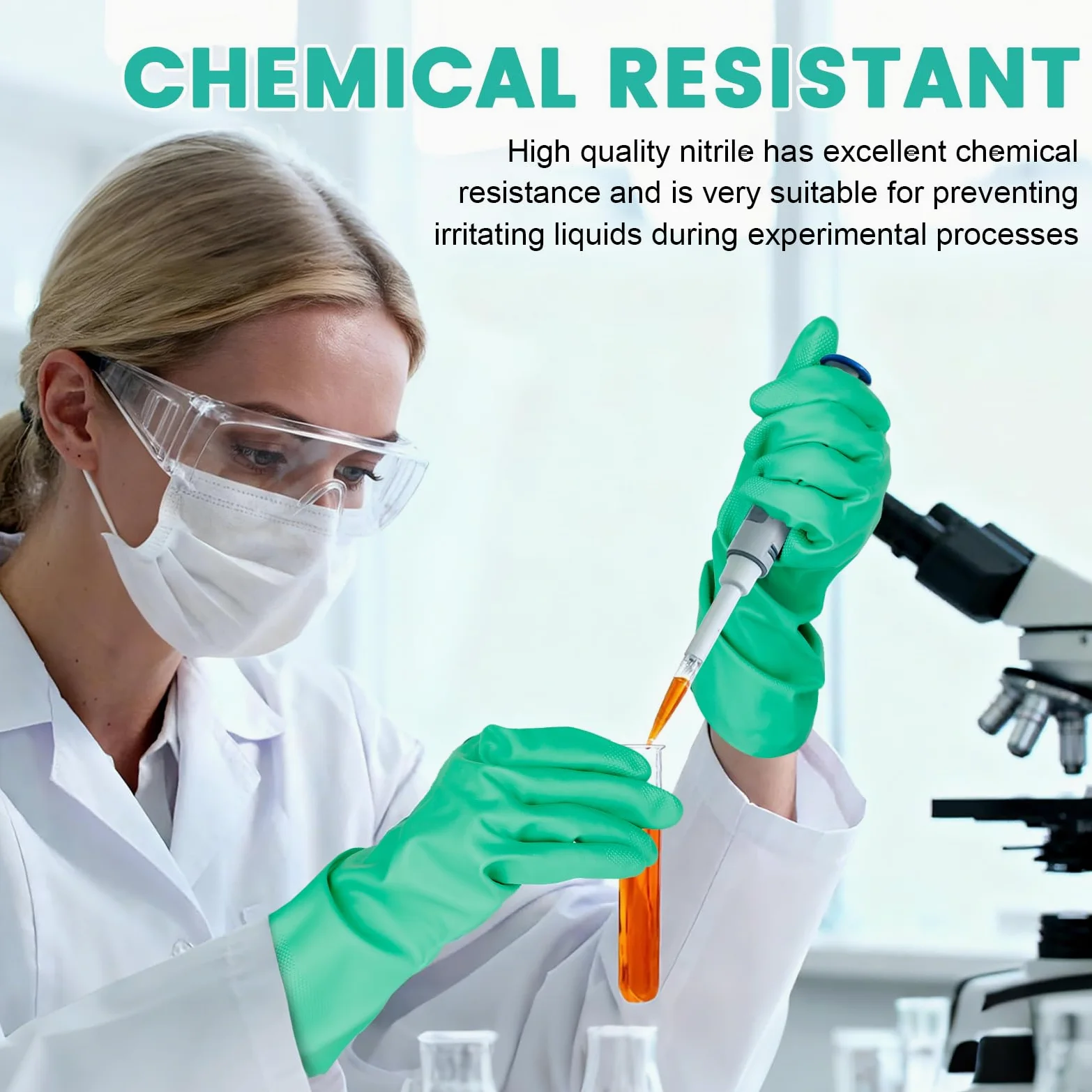 20 paia di guanti in nitrile, resistenti agli agenti chimici, riutilizzabili, resistenti, resistenti agli acidi, agli alcali e all'olio, senza lattice, per uso industriale e pulizia della casa