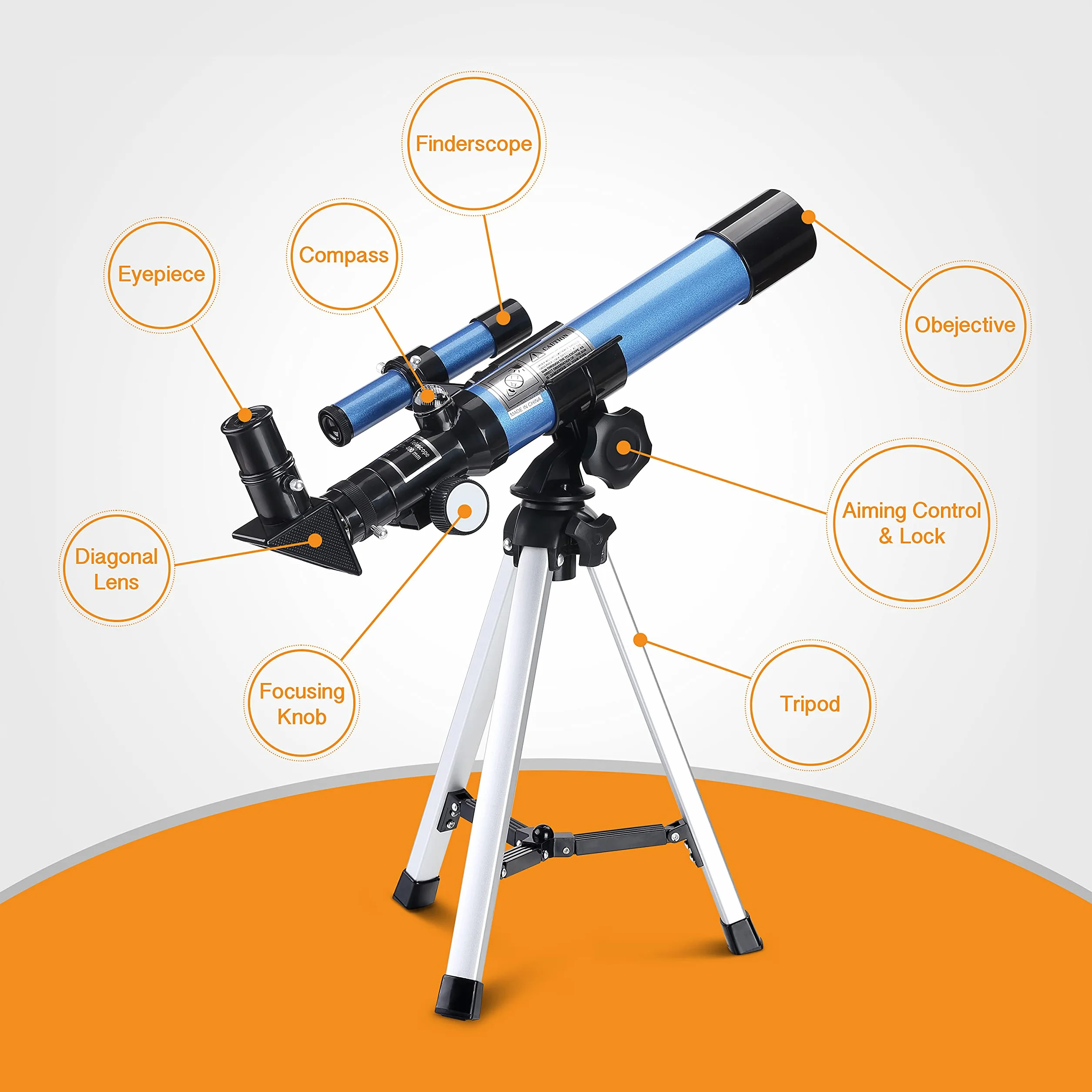 AOMEKIE Telescopio per Bambini con un Treppiede Mirino e Bussola Come Regalo Telescopio Rifrattore per Regali di Natale