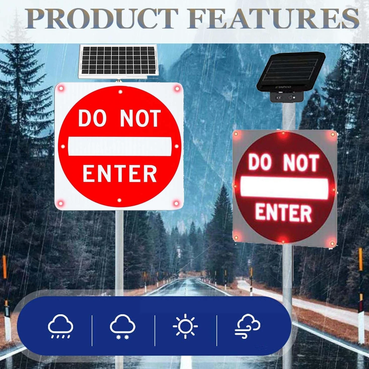 Segnale di divieto di Accesso Solare, Segnale di divieto di Accesso Stradale Lampeggiante a LED, Segnale di divieto di Accesso in Alluminio IP65 Resistente alle intemperie 24in
