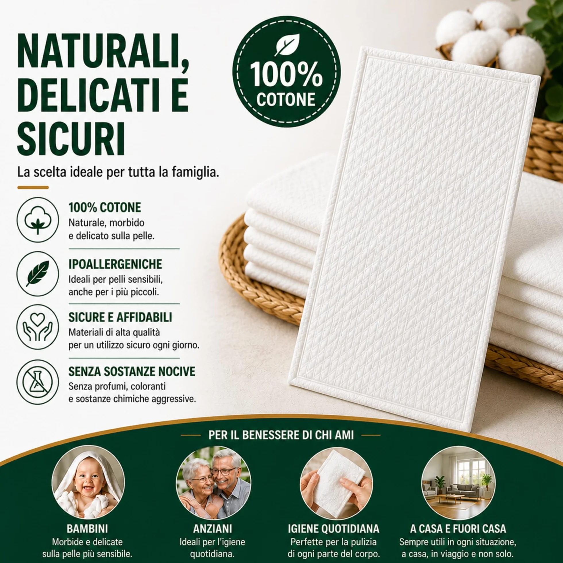 Le Pro del Medicale Guanti da Bagno Usa e Getta Ultra Morbidi Non Tessuti Imbottiti Bianchi