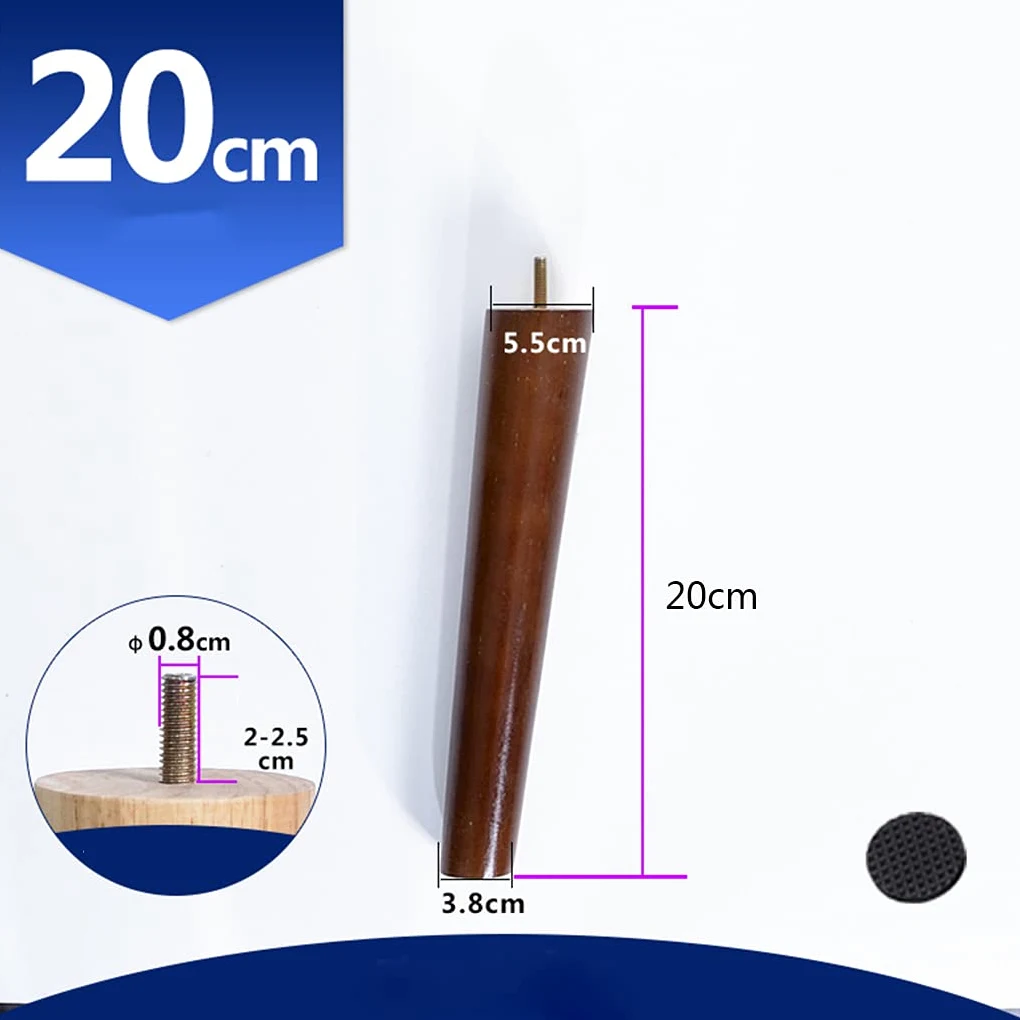 Gambe affusolate in legno massello, 20 cm, oblique, piedini di ricambio per divano, divano, TV, tavolo da pranzo, sedie, set di 4 gambe M8 in pelliccia