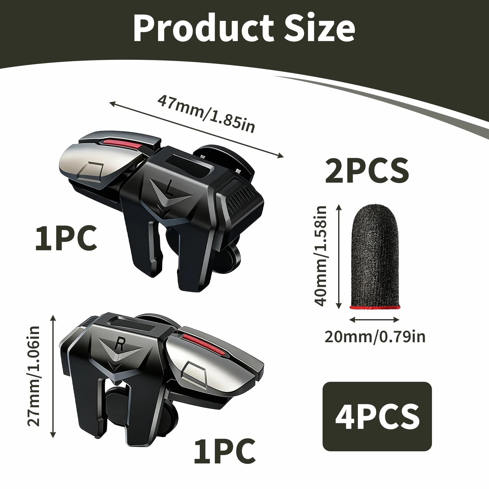 Mobile Trigger Controller 4 Trigger L1R1 L2R2, Trigger Telefono Cellulare Controller a 6 dita ad alta sensibilità senza Bluetooth, Trigger FPS per Smartphone Android e iOS, Gaming Clip