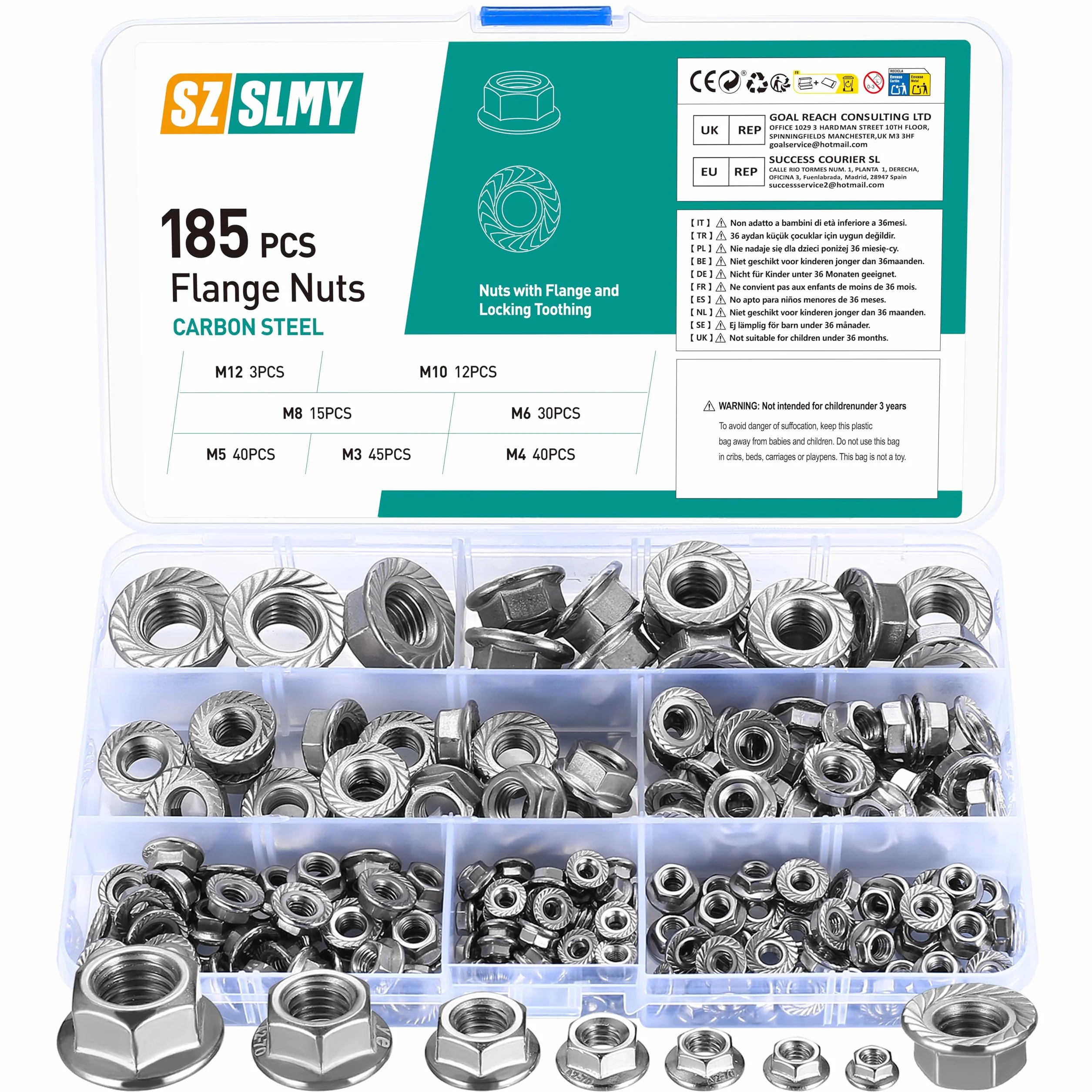 Dadi Esagonali Autobloccanti M3-M12 Set con Flangia e Dentatura di Blocco
