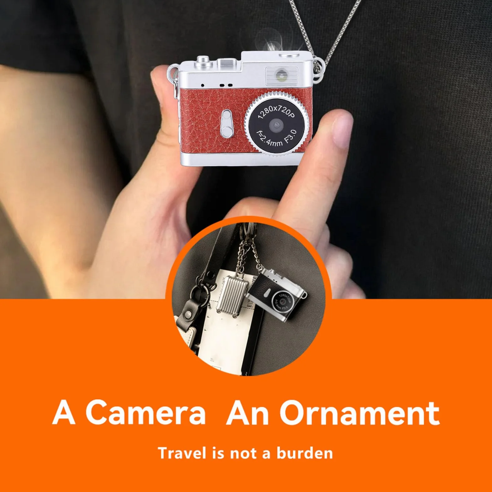 Topiky Mini Fotocamera Portachiavi, Videocamera CCD per Fotocamera Digitale retrò HD con Schermo da 0,96 Pollici Luce LED 4 Filtri, per la Registrazione di Studi di Viaggio (Marrone vintage)
