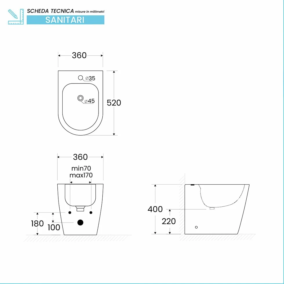 Coppia Sanitari Filomuro Serie Ukra WC E Bidet Ceramica Bianco Rimless Soft-Close