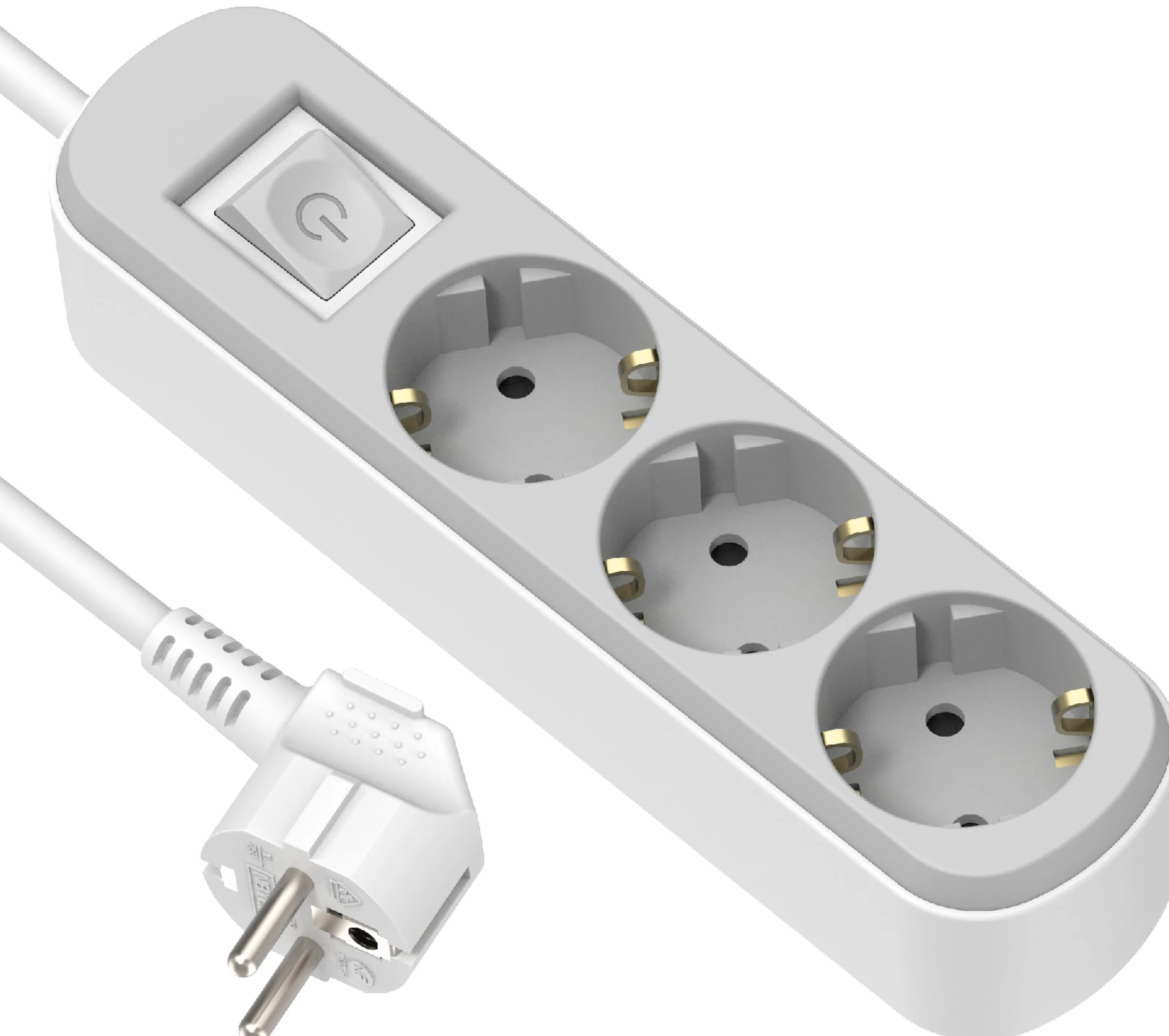 Electraline 62420 Ciabatta Base Multipla Prima 3 Prese Schuko 16A con Interruttore, Colore Bianco/Grigio, Cavo 1.5M