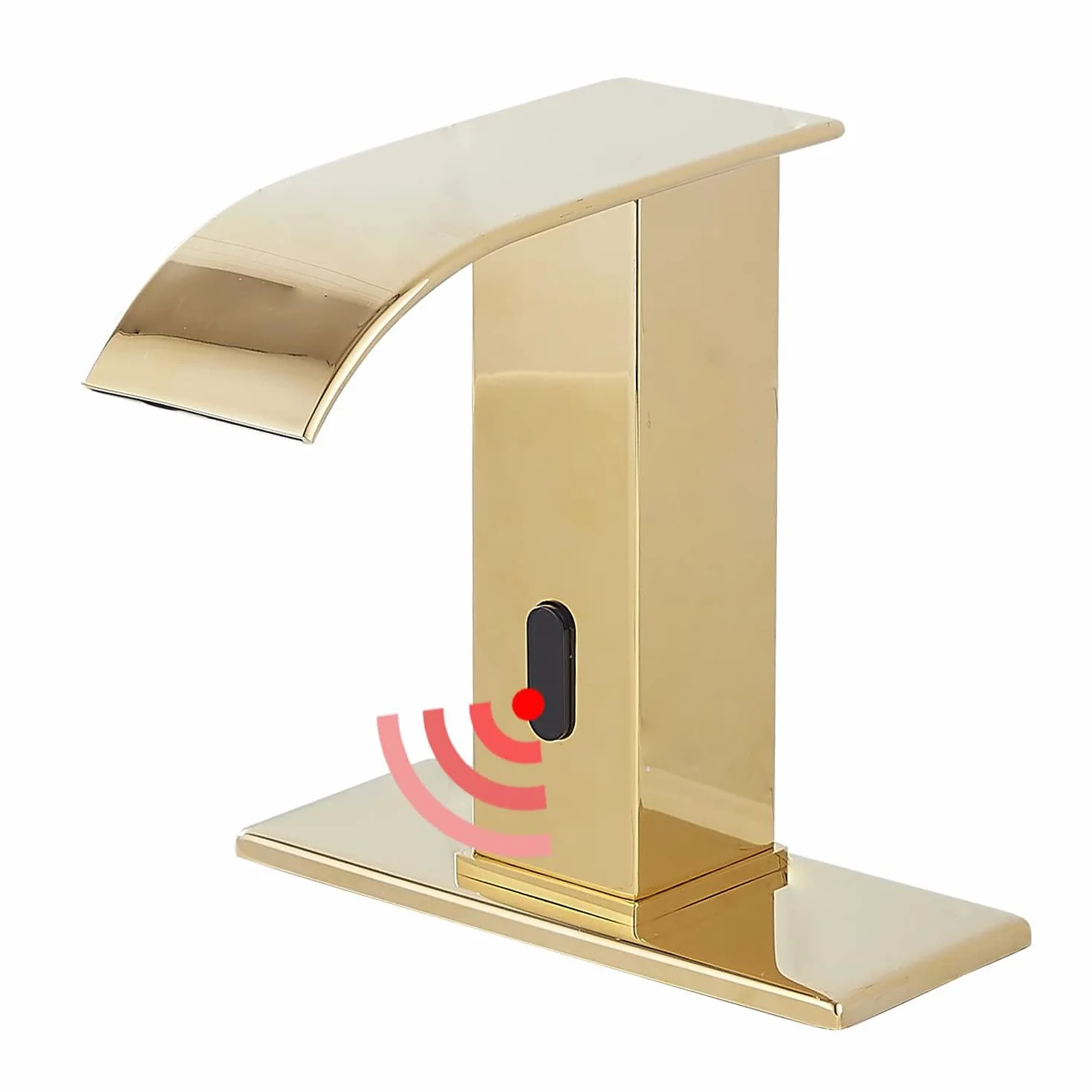 Oro Lucido Bagno Rubinetto Touchless Sensore Automatico Lavandino con Coperchio Foro Rubinetto Vanity Mani Free Cascata Scatola Controllo Miscelatore Temperatura