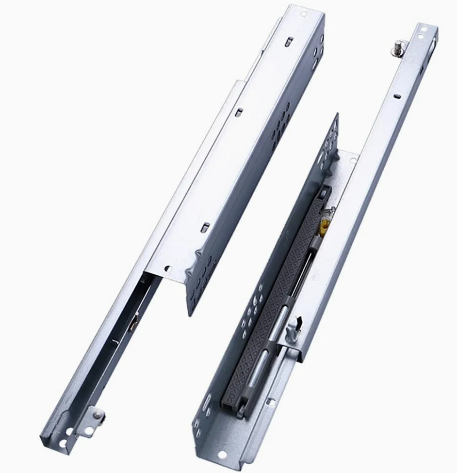 Guide per cassetti, Guide for cassetti nascoste, chiusura ammortizzata, estensione completa, 5 paia, argento, dimensioni multiple(500mm/20in)