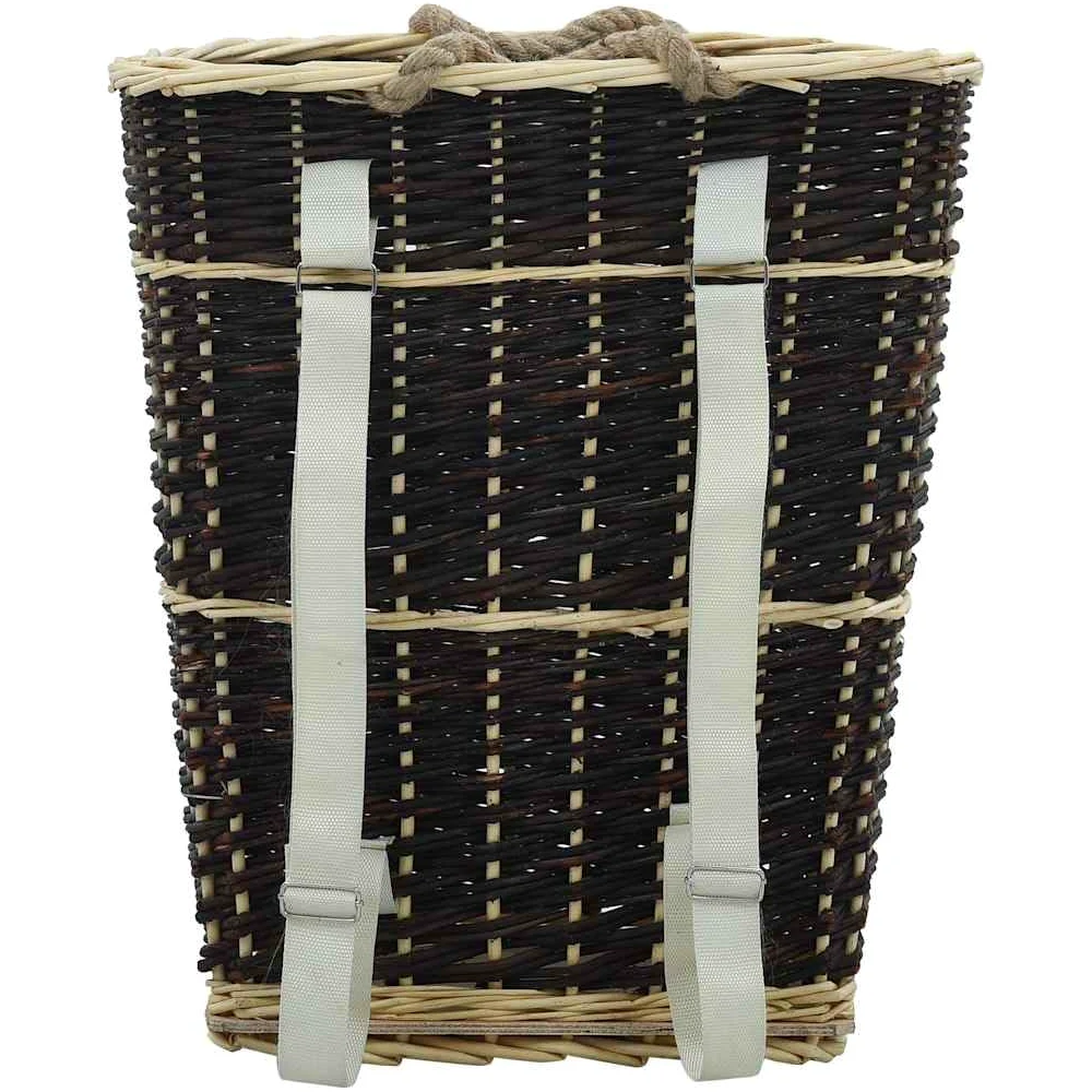 Cesto in legno di vimini naturale con tracolla e manici, 50 x 44 x 58 cm, rustico, versatile come scaffale per legna da ardere e contenitore in legno per interni, giardino, terrazza
