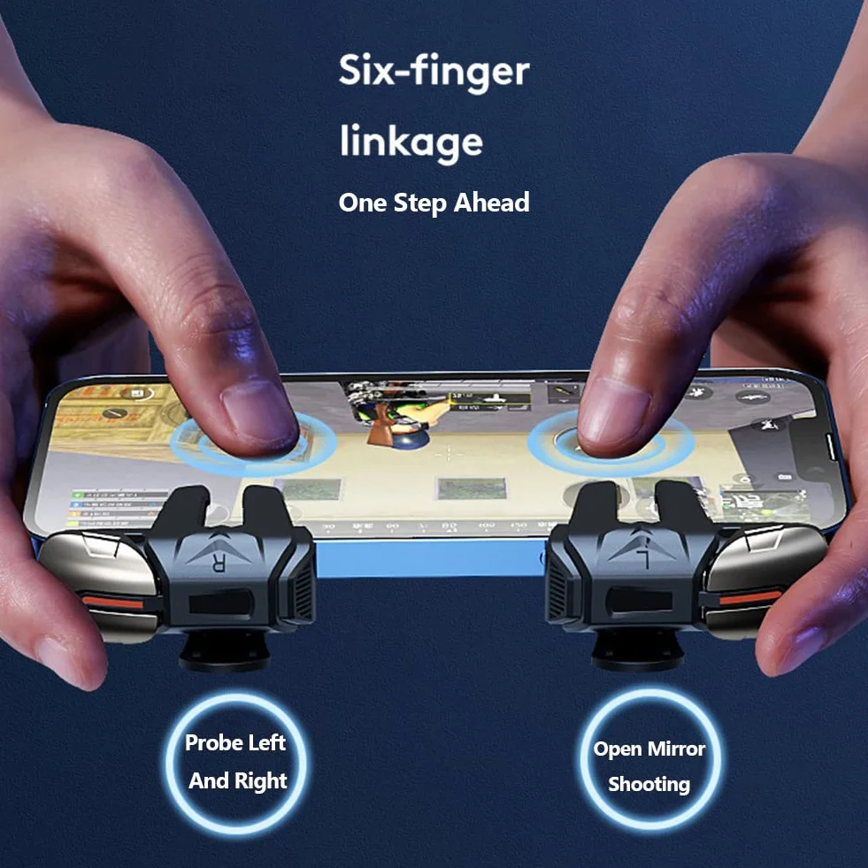 2 trigger di gioco a 6 dita senza latenza per PUBG Game Aim Gaming Trigger Mobile Gamepad Trigger Joystick per telefoni Android