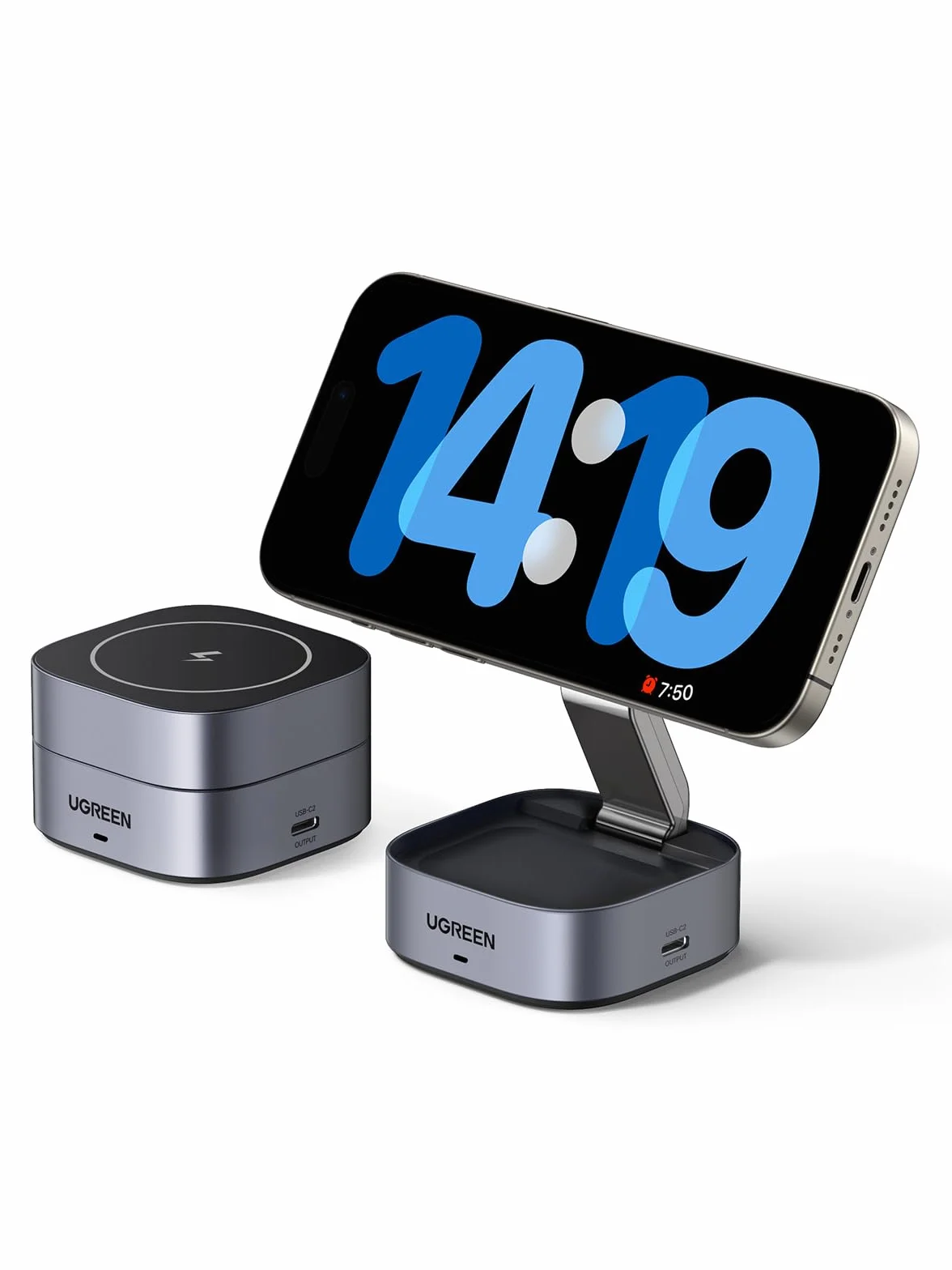 UGREEN MagFlow Caricatore Wireless, Stazione di Ricarica 2 in 1 per Cuffie, Caricabatterie Magnetico Compatibile con iPhone 17 Pro Max Air/16/15/14/13/12, AirPods PRO 2/3