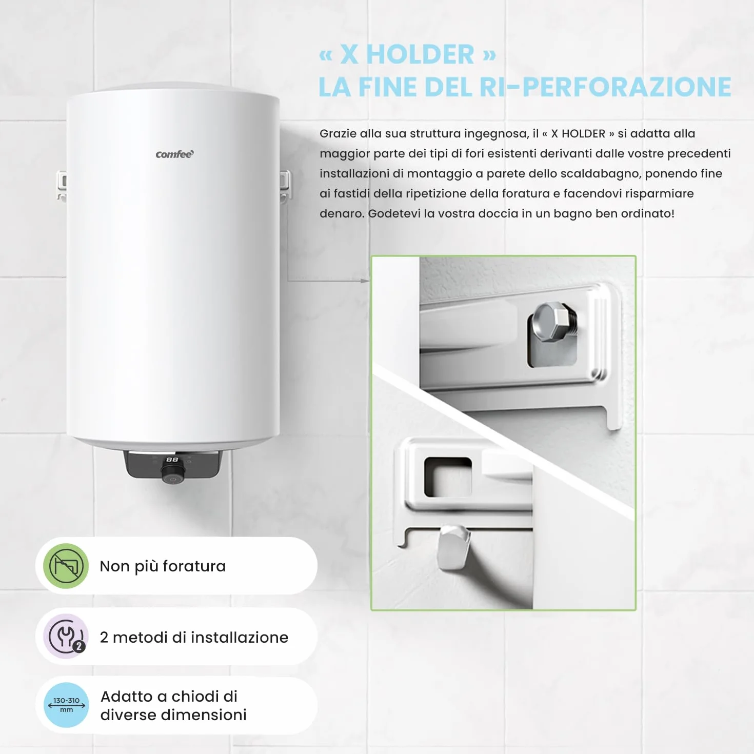 COMFEE' D50-15EFG Scaldabagno Elettrico Murale ad Accumolo 50 L – Sopra lavello ad accumulo — compatto facile da installare