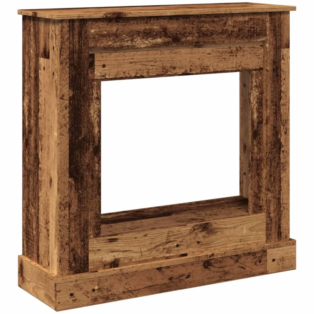 Cornice per Camino Design Rustico 90x30x90 cm Truciolato Legno Antico Supporto Fiamma LED