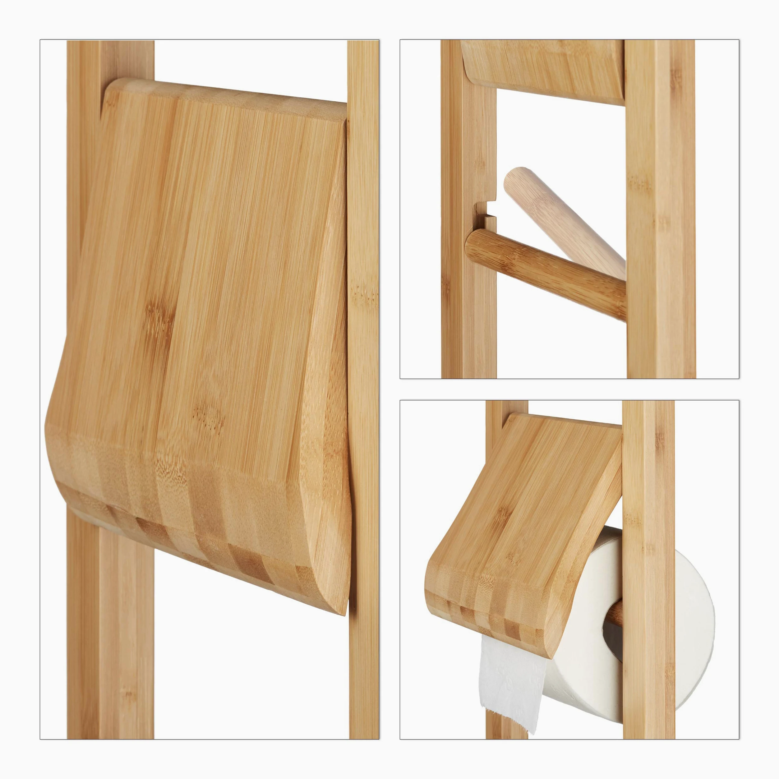Relaxdays Porta Carta Igienica con Portariviste, bambù, Piantana da Bagno Ripiano per Riviste, 81,5x30,5x21 cm, Naturale