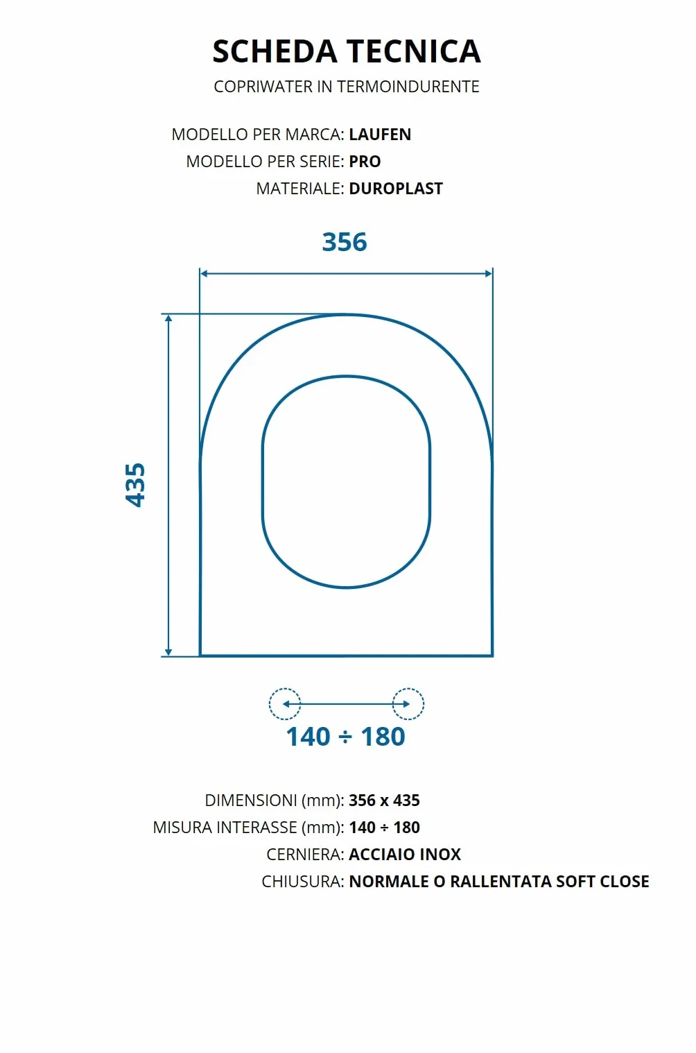 Copriwater per LAUFEN PRO AVVOLGENTE TERMOINDURENTE BIANCO cerniera inox