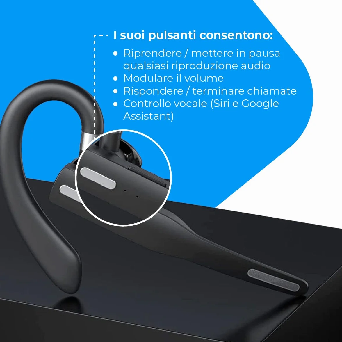 NK Auricolare Bluetooth Singolo Cuffie Bluetooth V5.1 con Microfono e Cancellazione del Rumore, Connessione a Doppio Dispositivo per iPhone, Android e PC - Include Custodia per il Trasporto