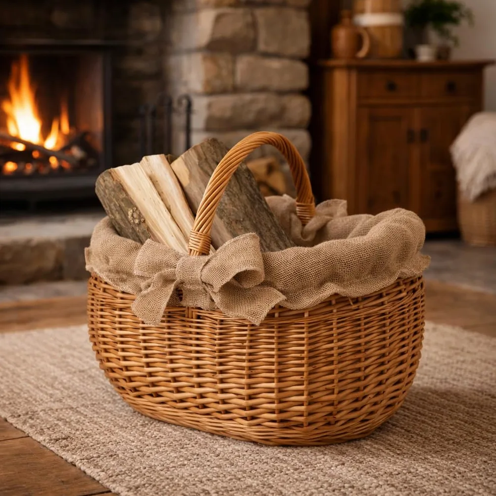Cesta Portalegna da Interno in Vimini Porta Legna da Interni Fatto a Mano Cesta in Vimini per Legno Cestino per tronchi Ceste per Legna da Interno