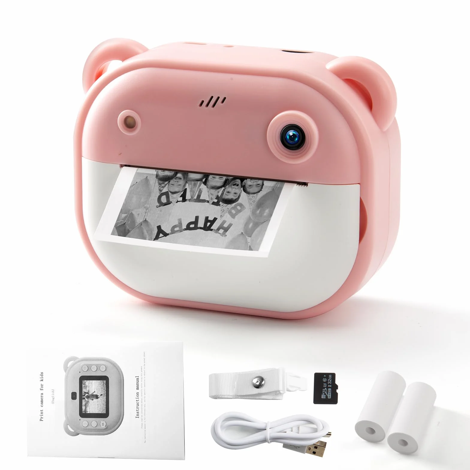 Fotocamera per Bambini per Ragazze e Ragazzi, Fotocamera Giocattolo con Stampa Istantanea per Bambini, dai 3 ai 14 Anni, Fotocamera Digitale per Bambini HD da 32 GB (Rosa)