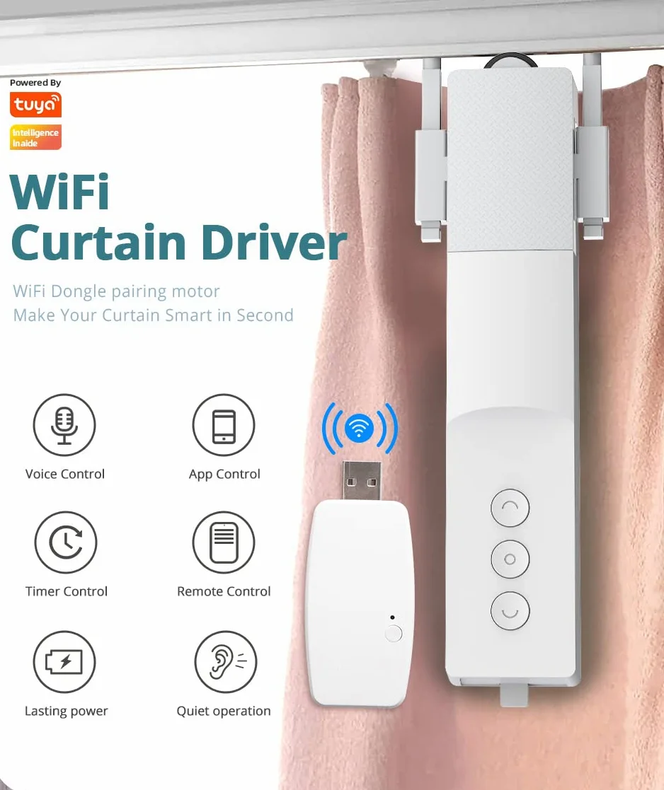 Smart Curtain Robot Wifi Motore Elettrico Apri Tende Automatico Driver, Tenda motorizzata per I-Rail, U-Rail, Tapparelle Tuya App/Remote/Timer Controllo vocale (Due Set)