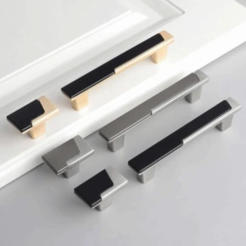 Confezione da 2 maniglie moderne in lega di zinco, eleganti maniglie per cassetti per cucina, bagno, armadio, cassettiera, hardware (nero, foro singolo)