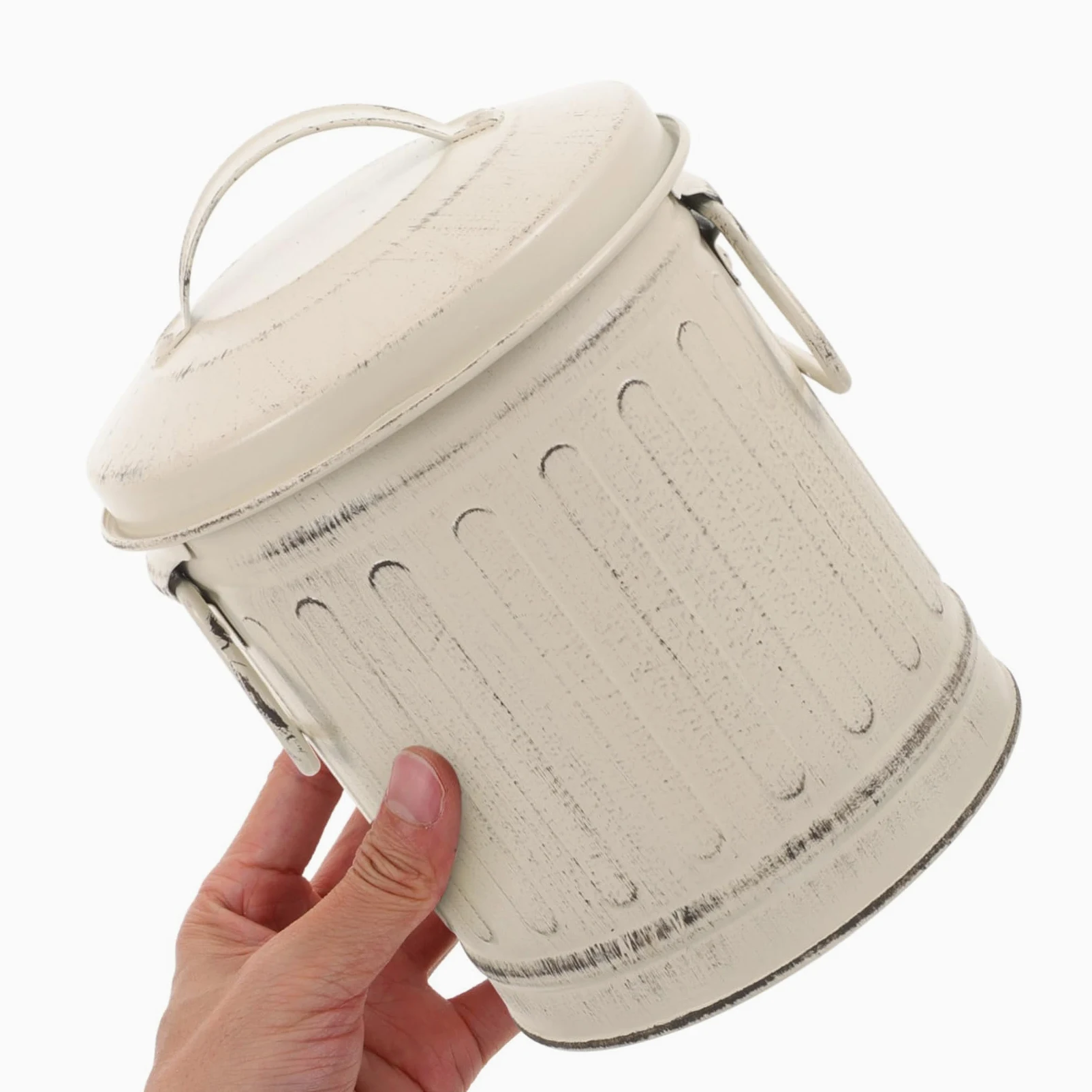 Secchio 1 Cenere Stufa Coperchio con Ferro in Beige Pezzo | Stile Vintage, Grande Capienza, Uso Domestico Interno e Focolare, Lavorazione Curata