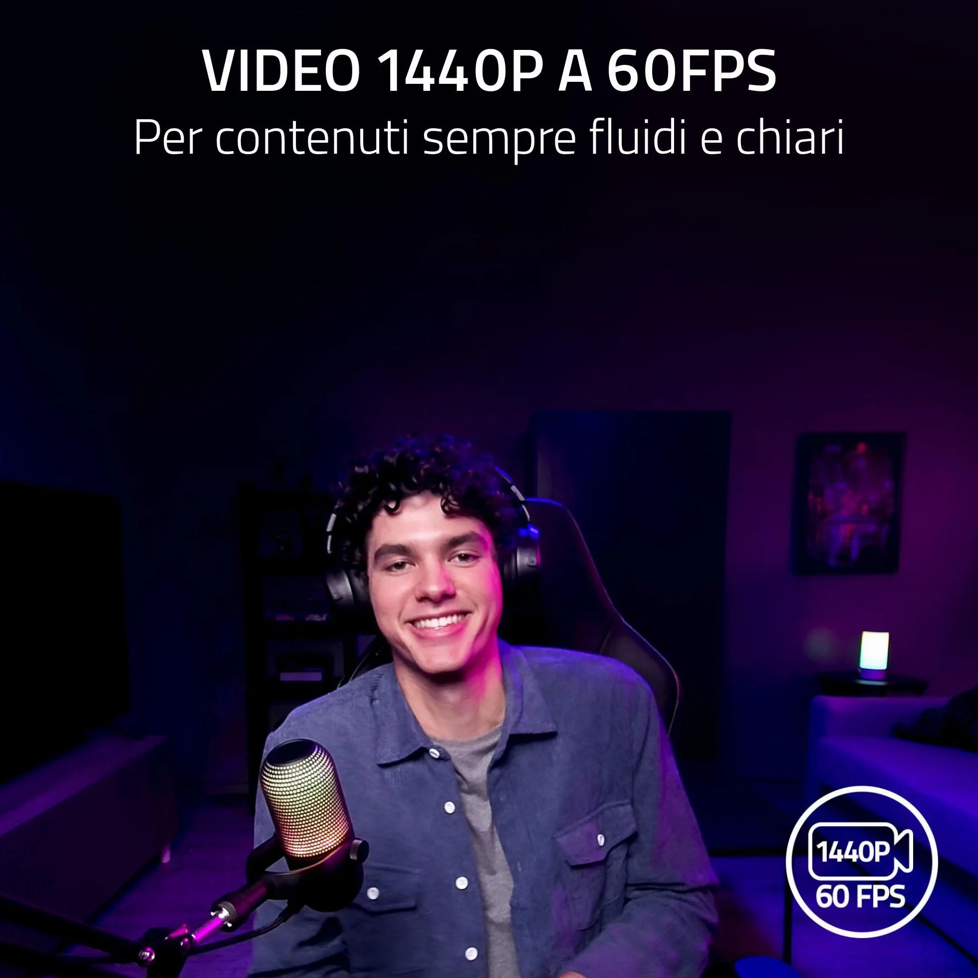 Razer Kiyo V2 X - Webcam Full HD 1080p 60 FPS per Creatori - Autofocus Veloce - Obiettivo Grandangolare - Microfono Integrato - Compatibile con Open Broadcaster Software e Xsplit | Bianco