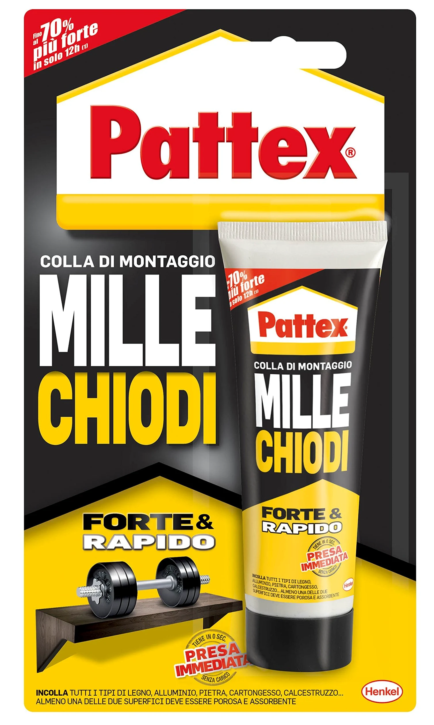 Pattex Millechiodi Tape, nastro biadesivo extra forte per applicazioni permanenti, nastro adesivo di montaggio per interni ed esterni, 19 mm x 1,5 m