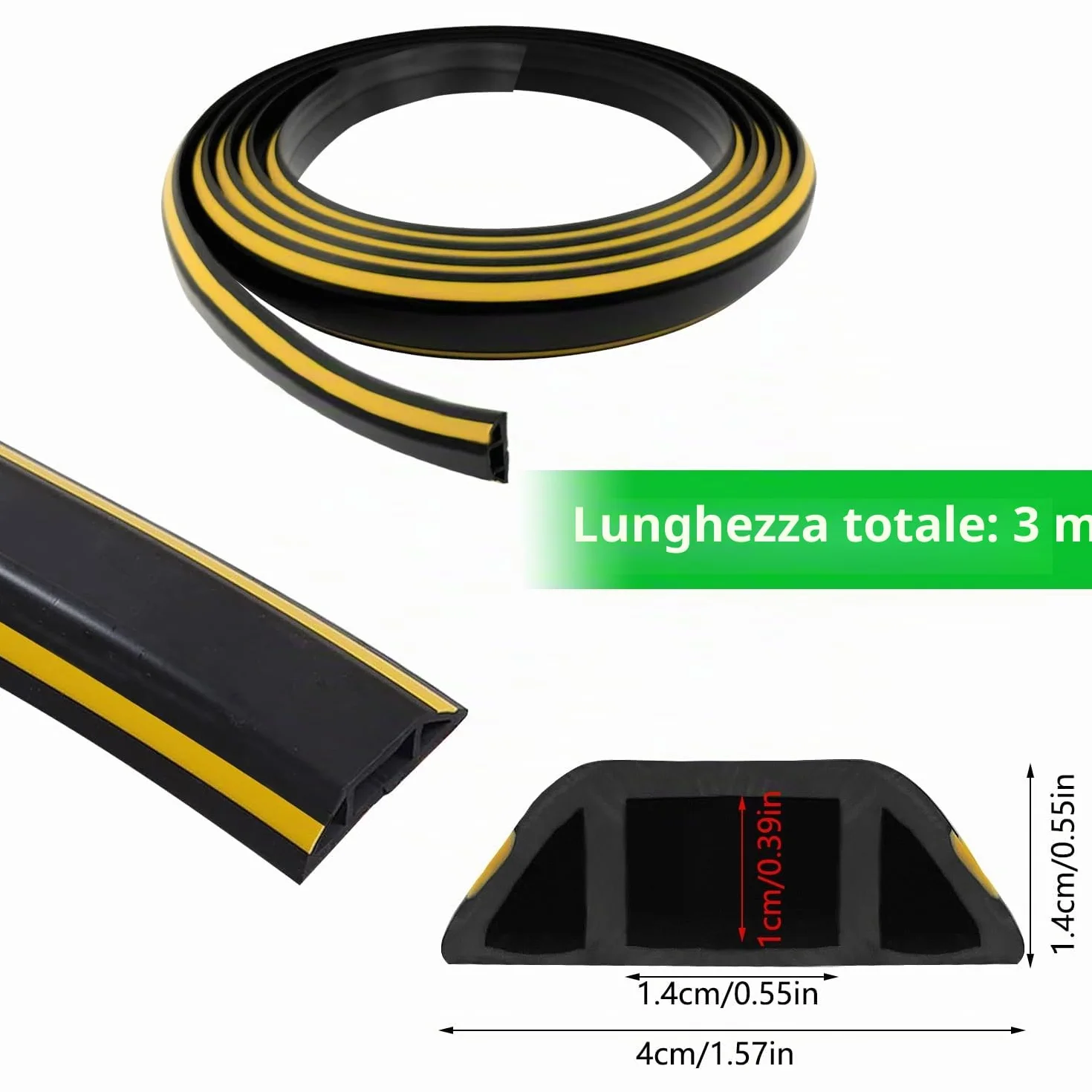 Canalina Passacavi Pavimento 300 cm, Calpestabile Esterno Adesiva PVC Flessibile per Cavi Elettrici