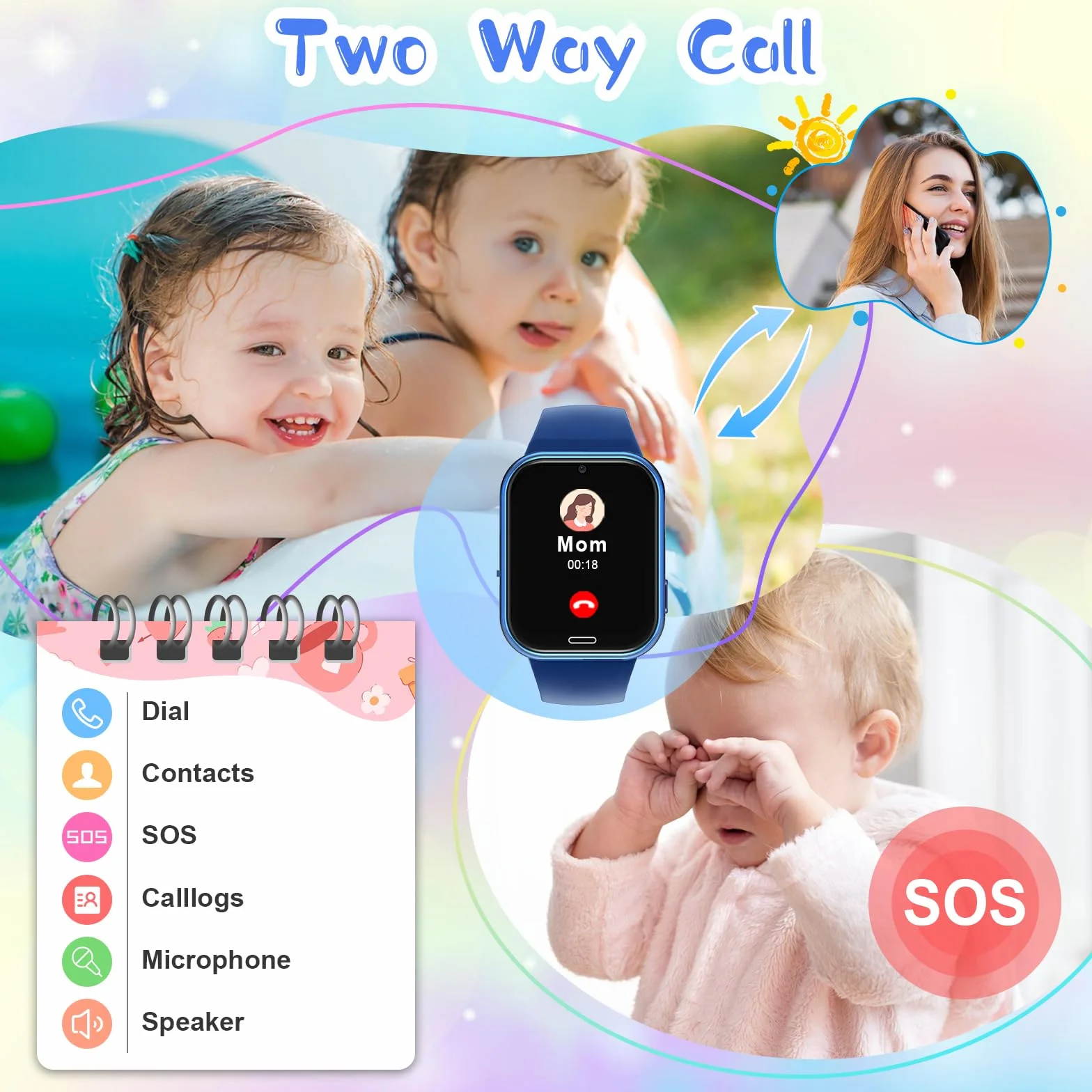 Orologio Smartwatch per Bambini, Telefono Intelligente per Ragazza Ragazzo con 19 Giochi, Contapassi, Musica, Fotocamera, SOS, Torcia, Sveglia Regalo Smartwatch per Bambino 4-12 Regalo (Blu scuro)