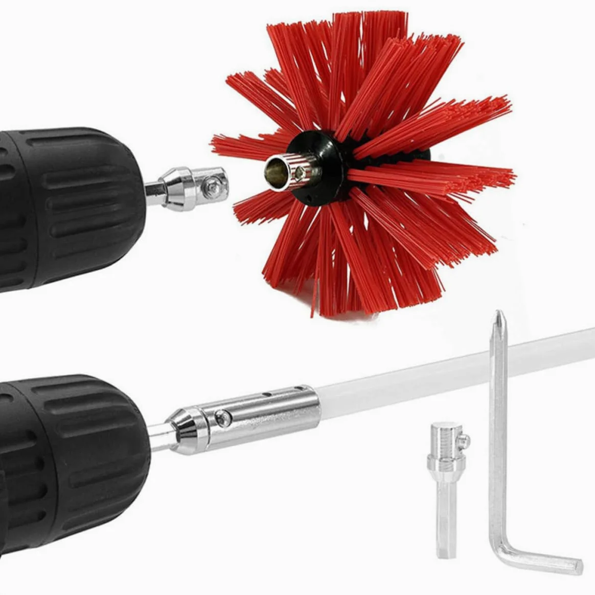 Spazzola per Pulizia Stufa in Nylon, Set 9 Aste Collegabili | Kit per Pulizia del Stufa, Non Graffia la Superficie Interna, per Canna Fumaria e Sfiato Asciugatrice