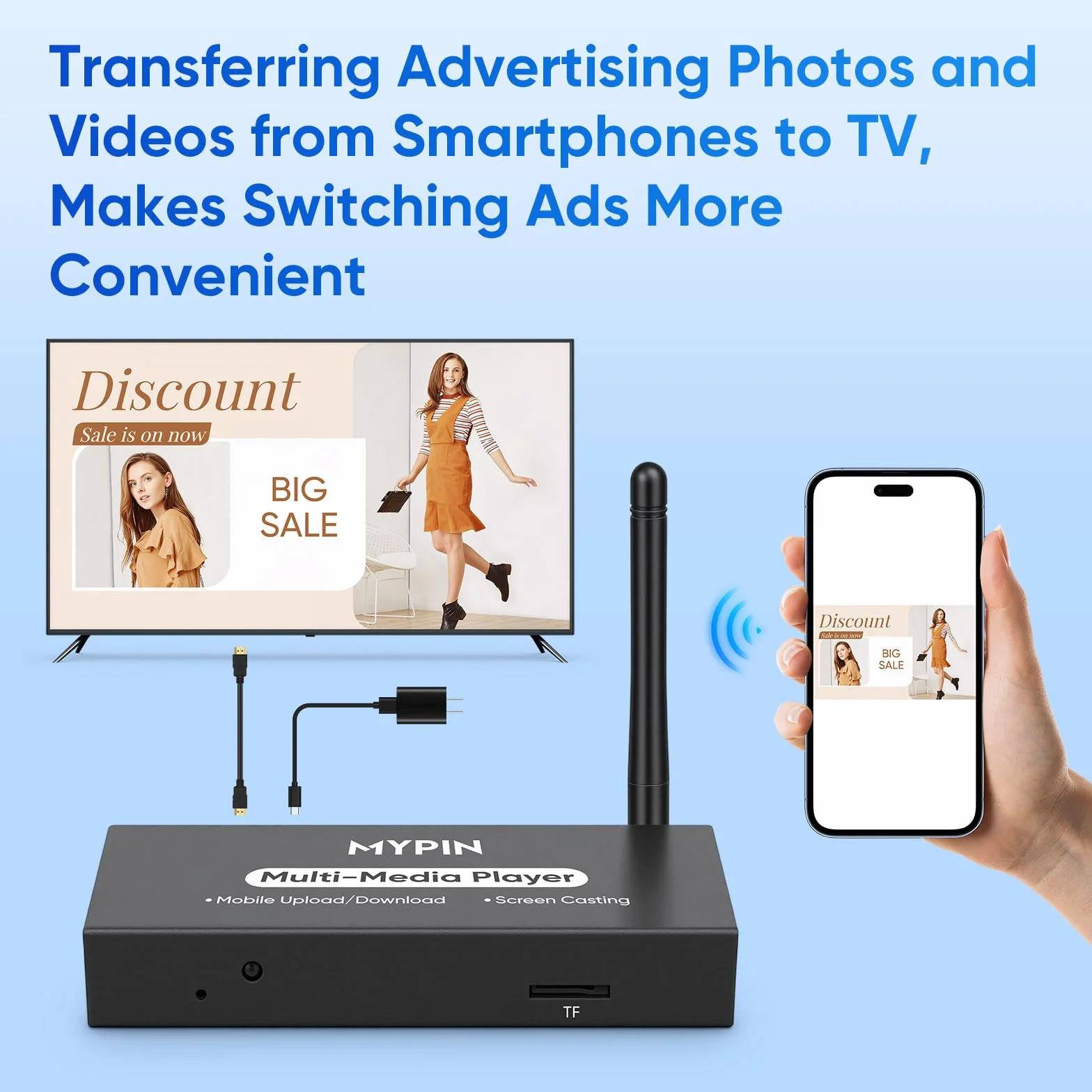Lettore Multimediale Pubblicitario per Segnaletica Digitale o TV, Adattatore Display Wireless con Mirroring dello Schermo, Condivisione Foto, Riproduzione in Loop e Automatica