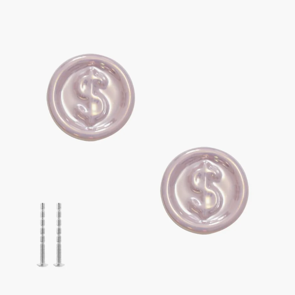 Generico Pomelli per Mobili Decorativi a Forma di Moneta, 4 cm, Set da 2 Pezzi, Design Elegante in Vetro con Simbolo $, Disponibile in Argento, Bianco, Rosa (rosa)