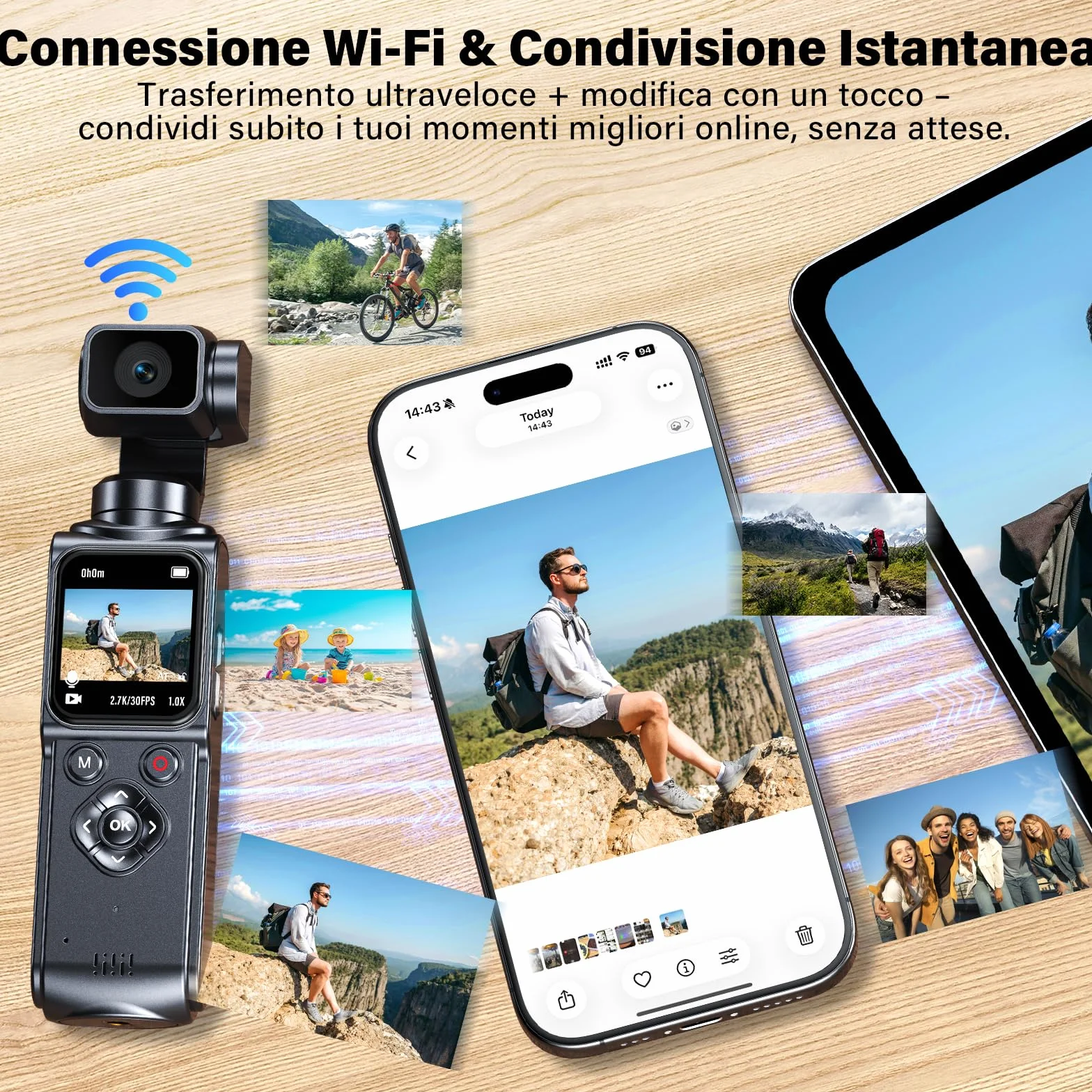 Vlog Camera, Action Cam 4K Stabilizzata con Gimbal – Touchscreen 64MP con Scheda 64GB, Stabilizzazione a 2 Assi, Tracciamento di Oggetti, Microfono Incluso, Fotocamera Digitale per Vlog