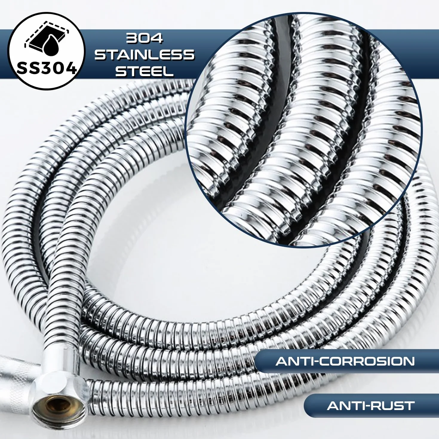 Tubo Doccia 250 cm Acciaio Inox Universale Antitorsione Flessibile 2.5 Metri con Connettori in Ottone e Guarnizioni Integrate